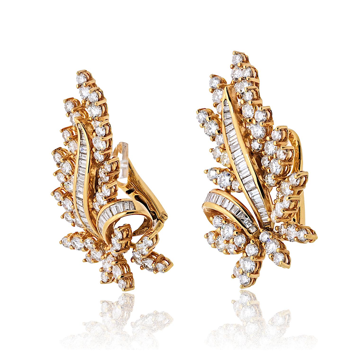 Oscar Heyman Boucles d'oreilles en forme de feuille en or jaune 18 carats avec diamants de 8,50 carats Excellent état - En vente à New York, NY