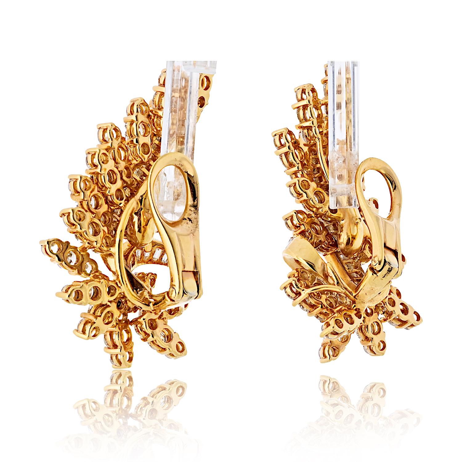 Oscar Heyman Boucles d'oreilles en forme de feuille en or jaune 18 carats avec diamants de 8,50 carats Pour femmes en vente