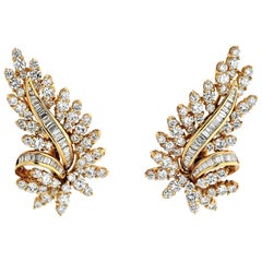 Vintage Oscar Heyman 18 Karat Yellow Gold Diamond 8.50 Carat Leaf Style Earrings