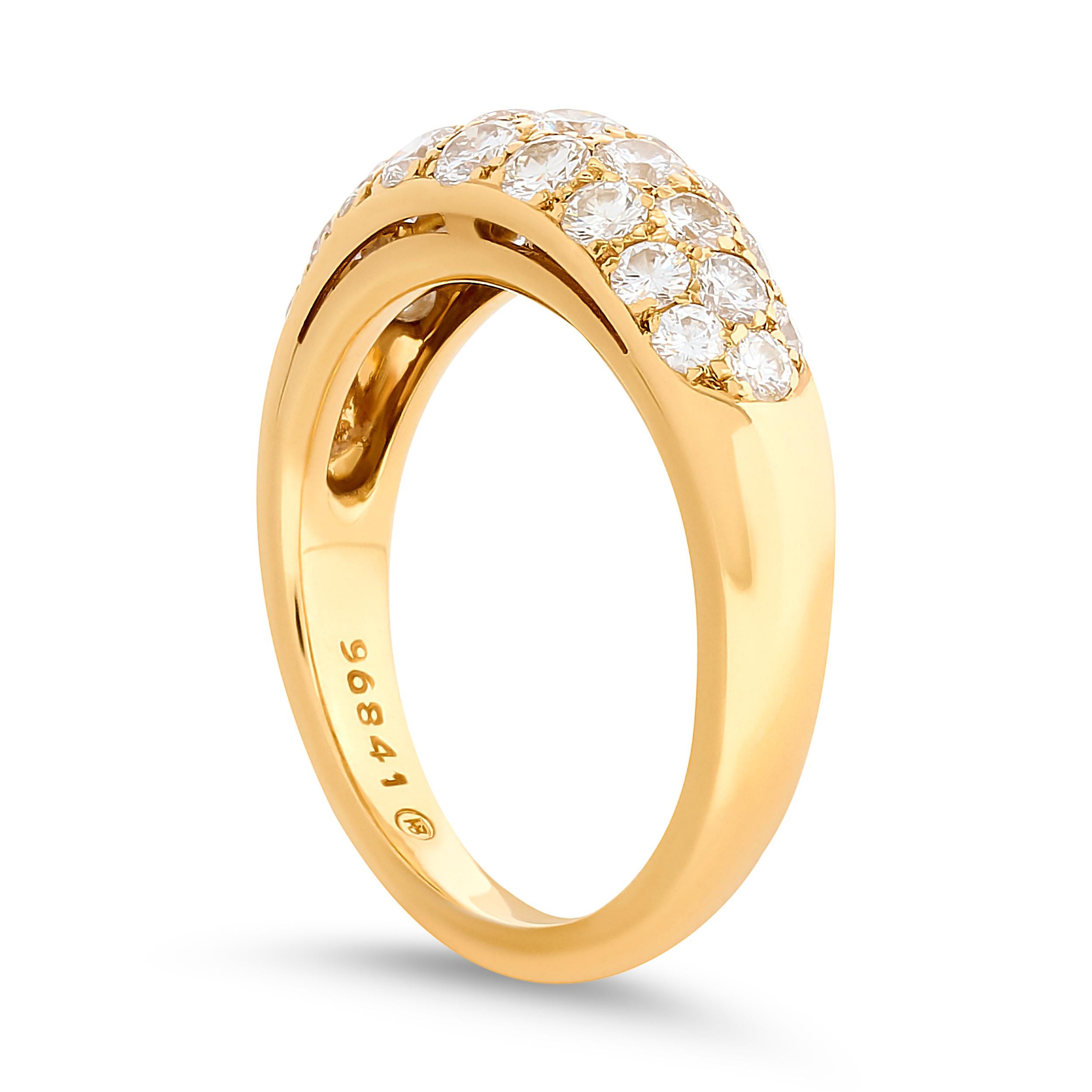 Sparkling brilliance that steals the spotlight!

This Oscar Heyman ring is made in 18-karat yellow gold. The ring contains 28 round diamonds totaling approximately 1.00 carat; G-H color and VS clarity.

Stamped 