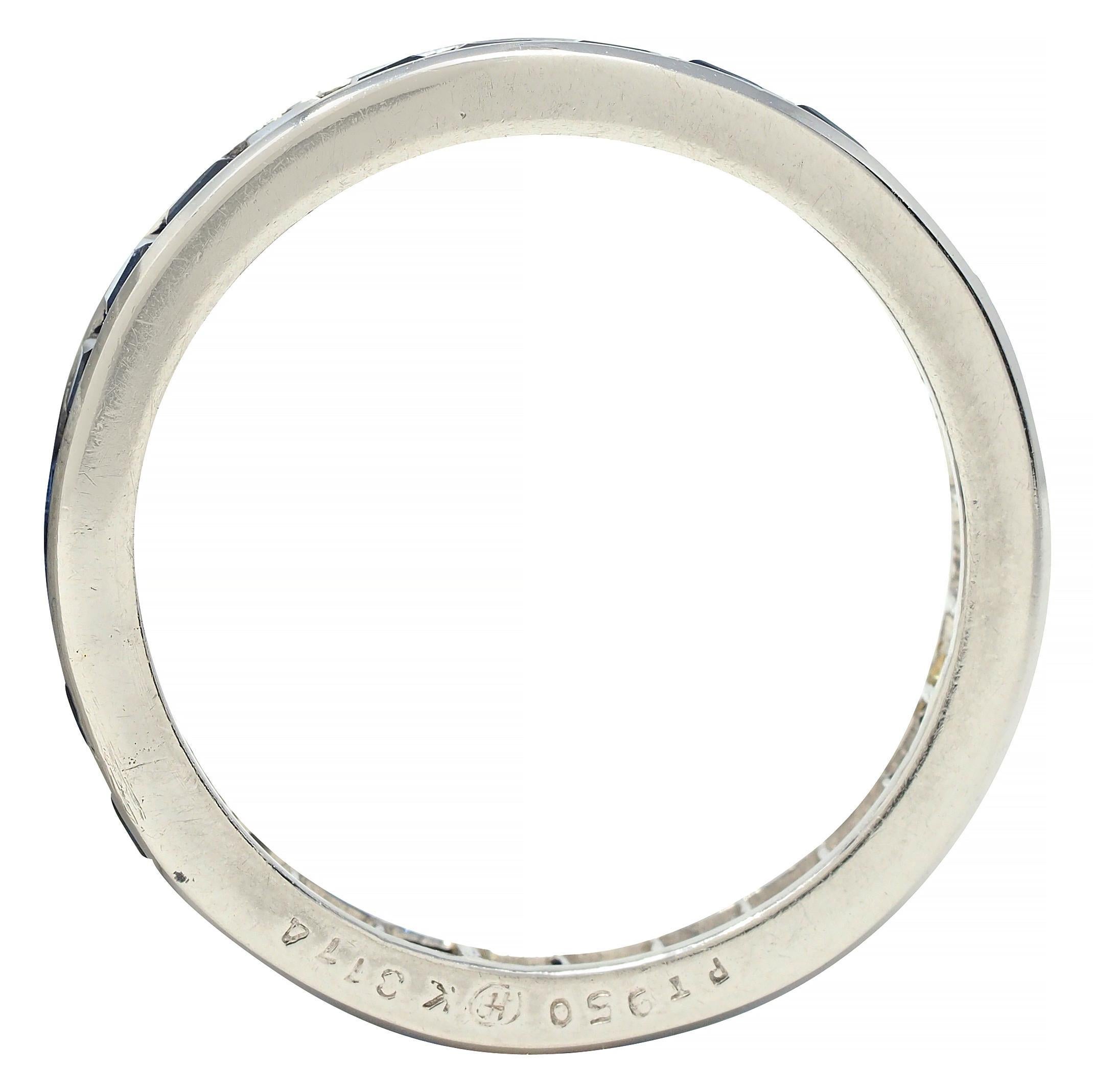 Oscar Heyman 1.89 CTW Sapphire Platinum Vintage Eternity Band Ring For Sale 3