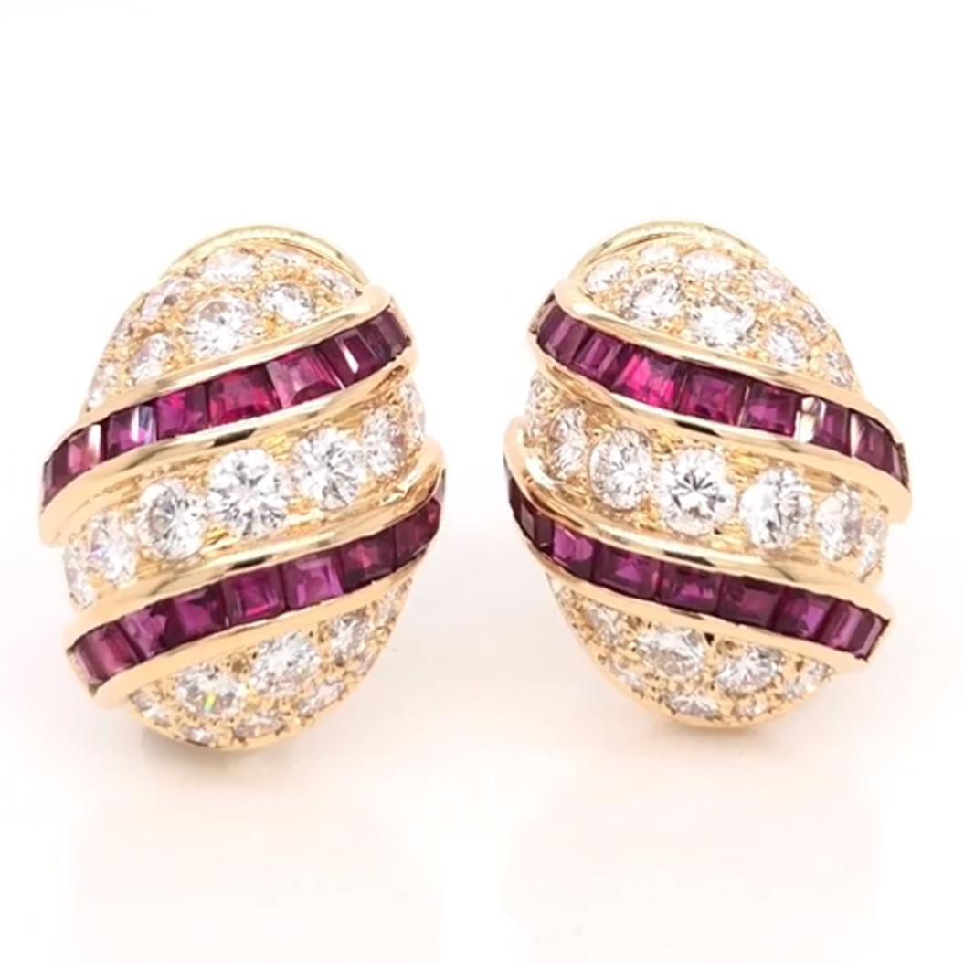 Contemporary Oscar Heyman 18 Karat Gold Calibre Ruby and Round Diamond Clip Earrings For Sale