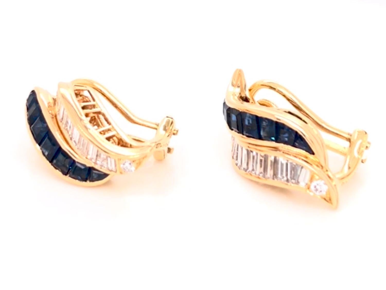 Contemporary Oscar Heyman 18 Karat Gold Calibré Sapphire and Diamond Clip Earrings