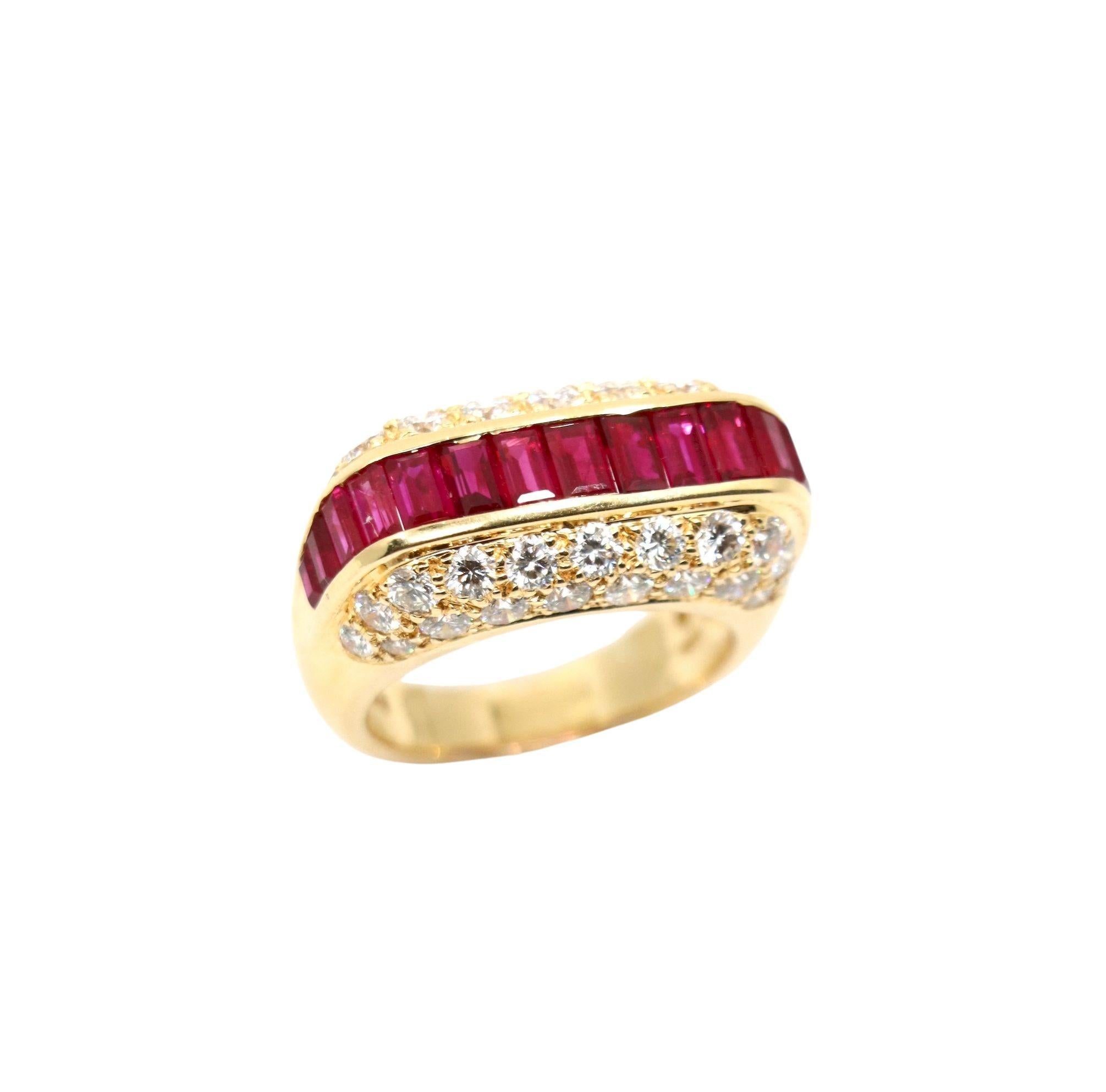 Oscar Heyman - Anello con diamante e rubino in oro 18 carati In condizioni buone in vendita a Flushing, NY