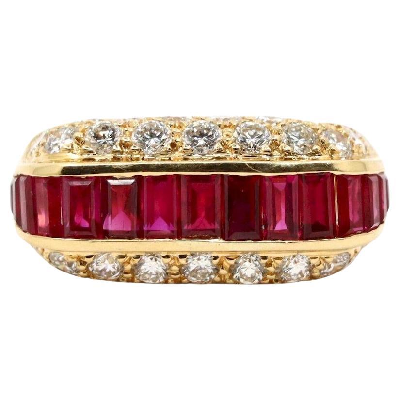 Oscar Heyman - Anello con diamante e rubino in oro 18 carati in vendita