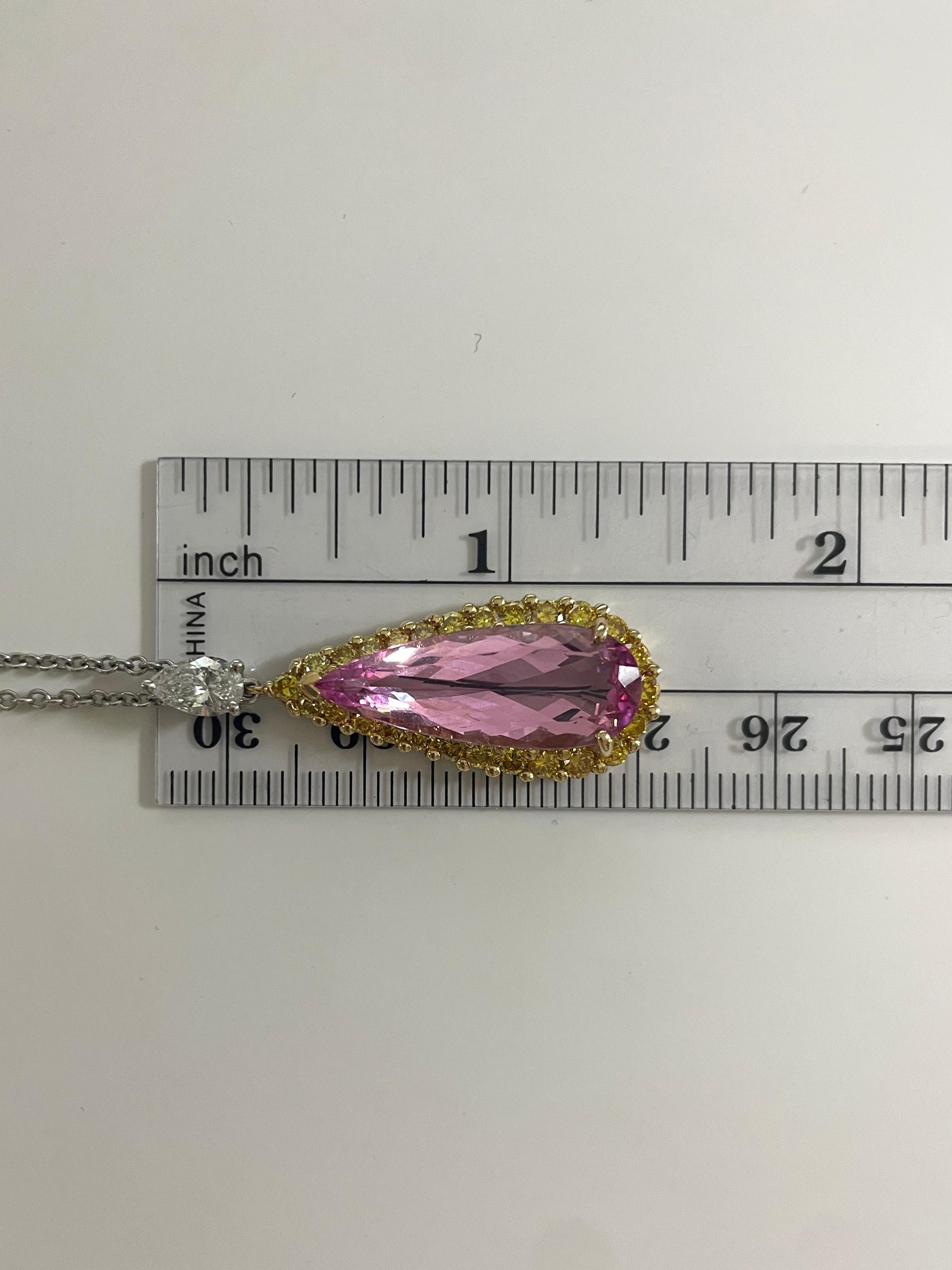 Oscar Heyman 18k Gold & Platinum 6.59ct Morganite & FV Yellow Diamond Pendant For Sale 3