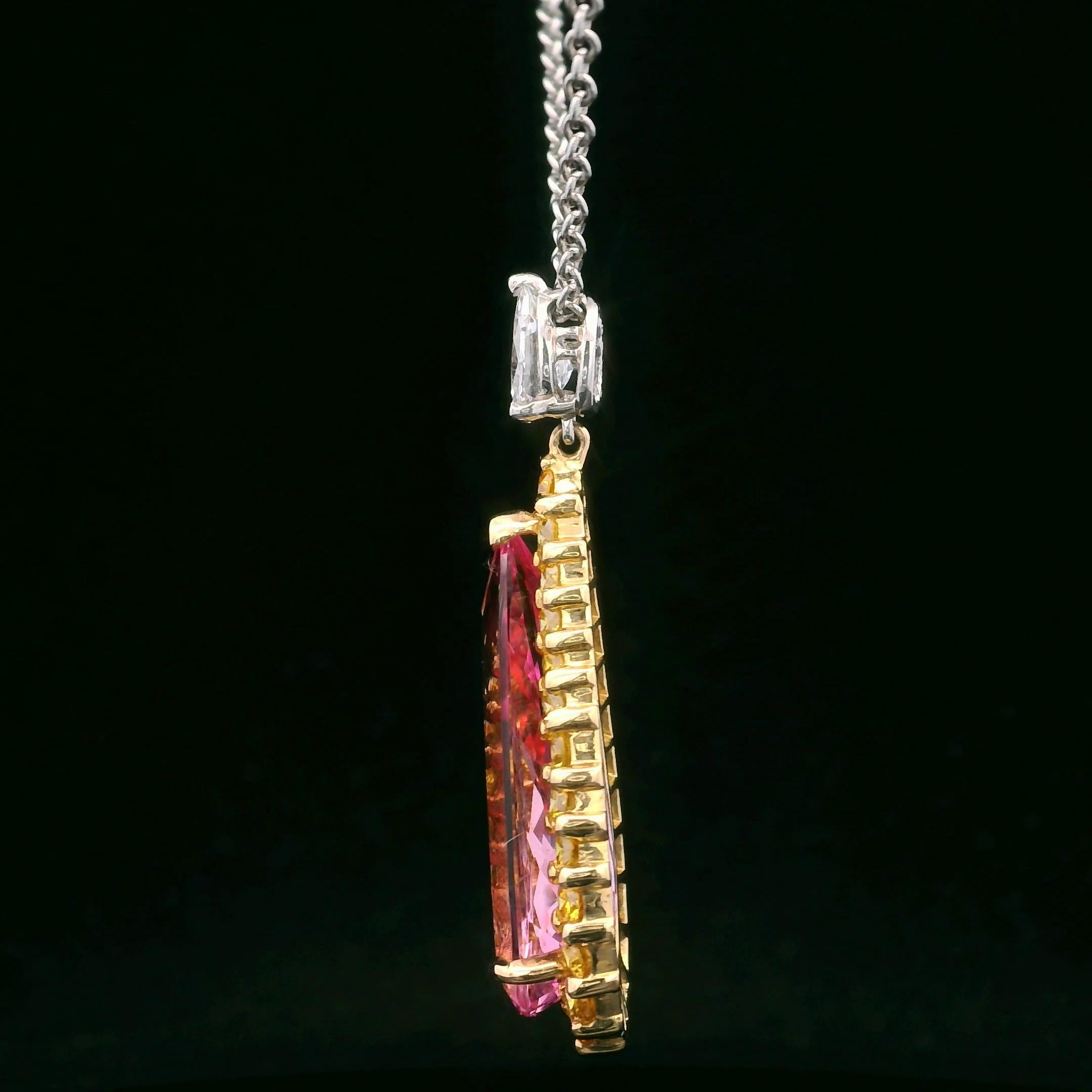 Contemporary Oscar Heyman 18k Gold & Platinum 6.59ct Morganite & FV Yellow Diamond Pendant For Sale