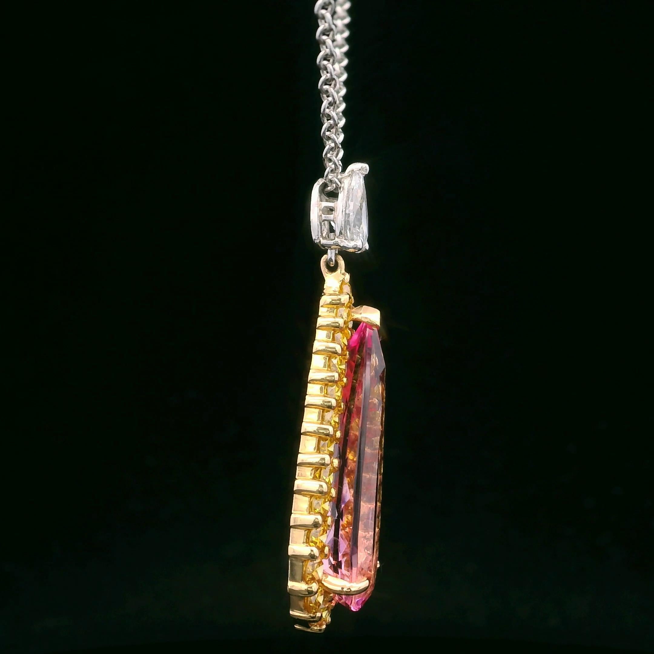 Oscar Heyman 18k Gold & Platinum 6.59ct Morganite & FV Yellow Diamond Pendant In New Condition For Sale In New York City, NY
