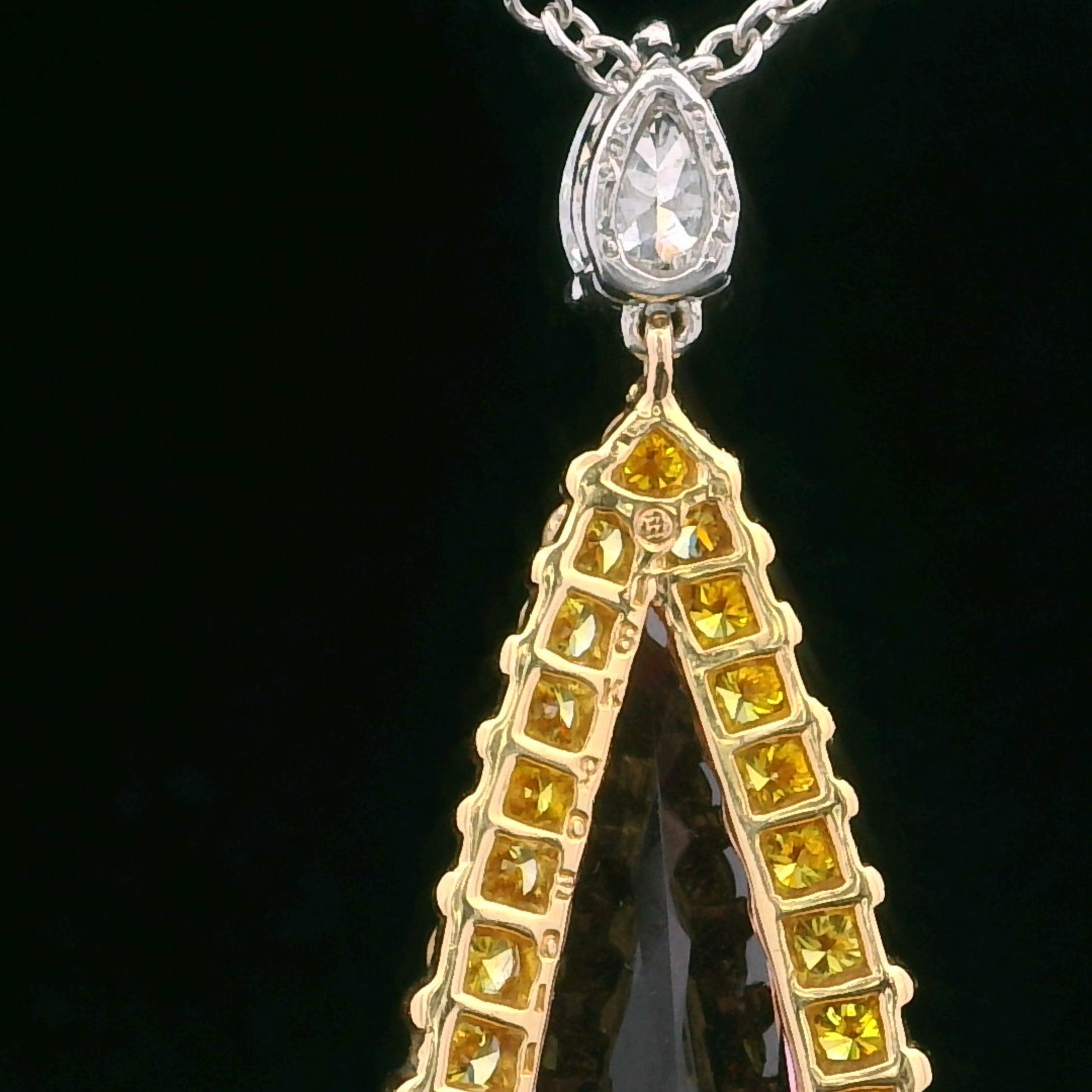 Women's Oscar Heyman 18k Gold & Platinum 6.59ct Morganite & FV Yellow Diamond Pendant For Sale