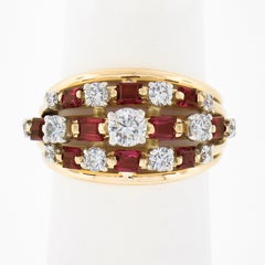 Oscar Heyman 18K Gold & Platinum Alternating Ruby & Diamond Multi Row Wide Ring