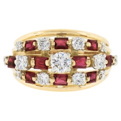 Oscar Heyman 18K Gold & Platinum Alternating Ruby & Diamond Multi Row Wide Ring