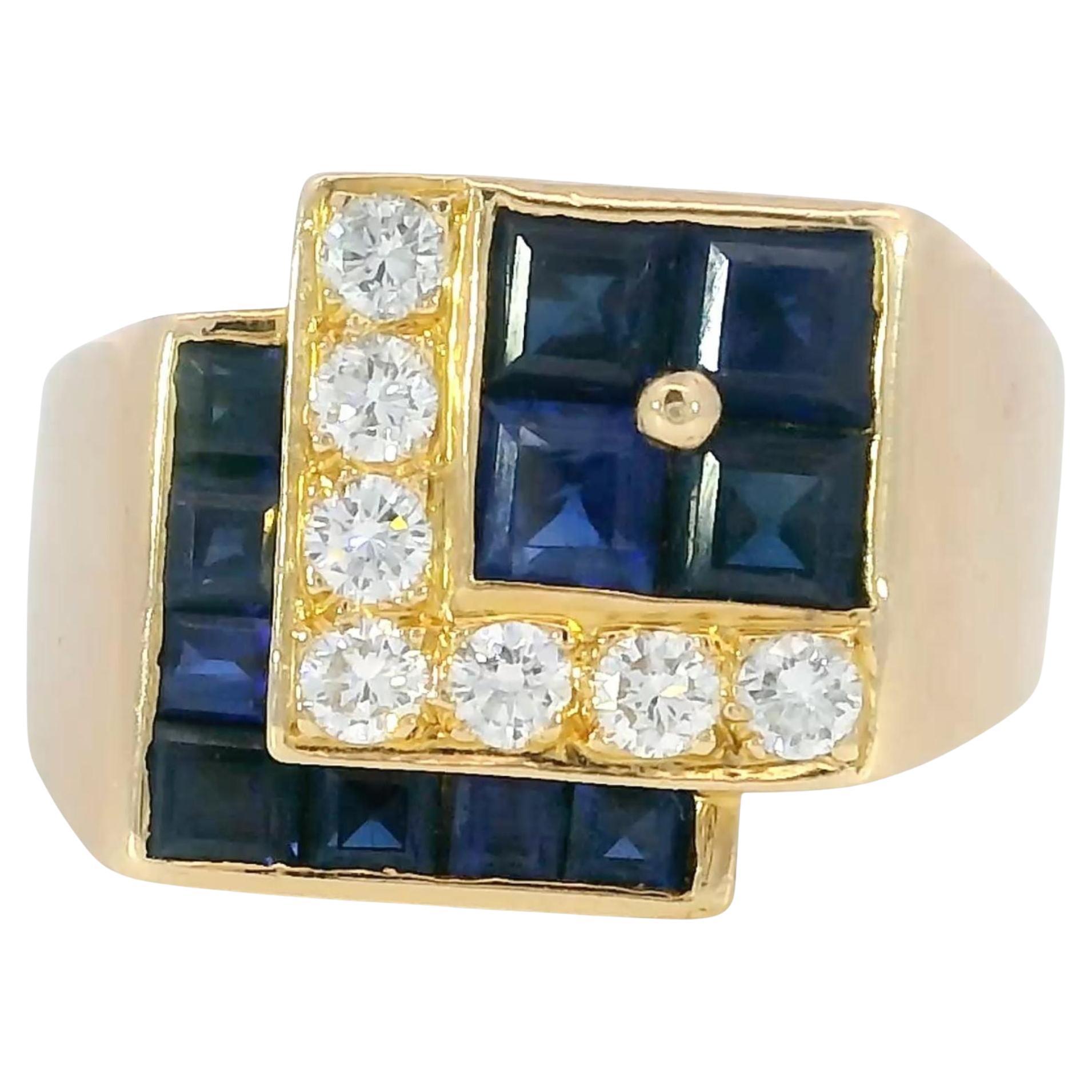 Oscar Heyman 18K Ring Sapphire Diamond 18K Yellow Gold Size 6 For Sale