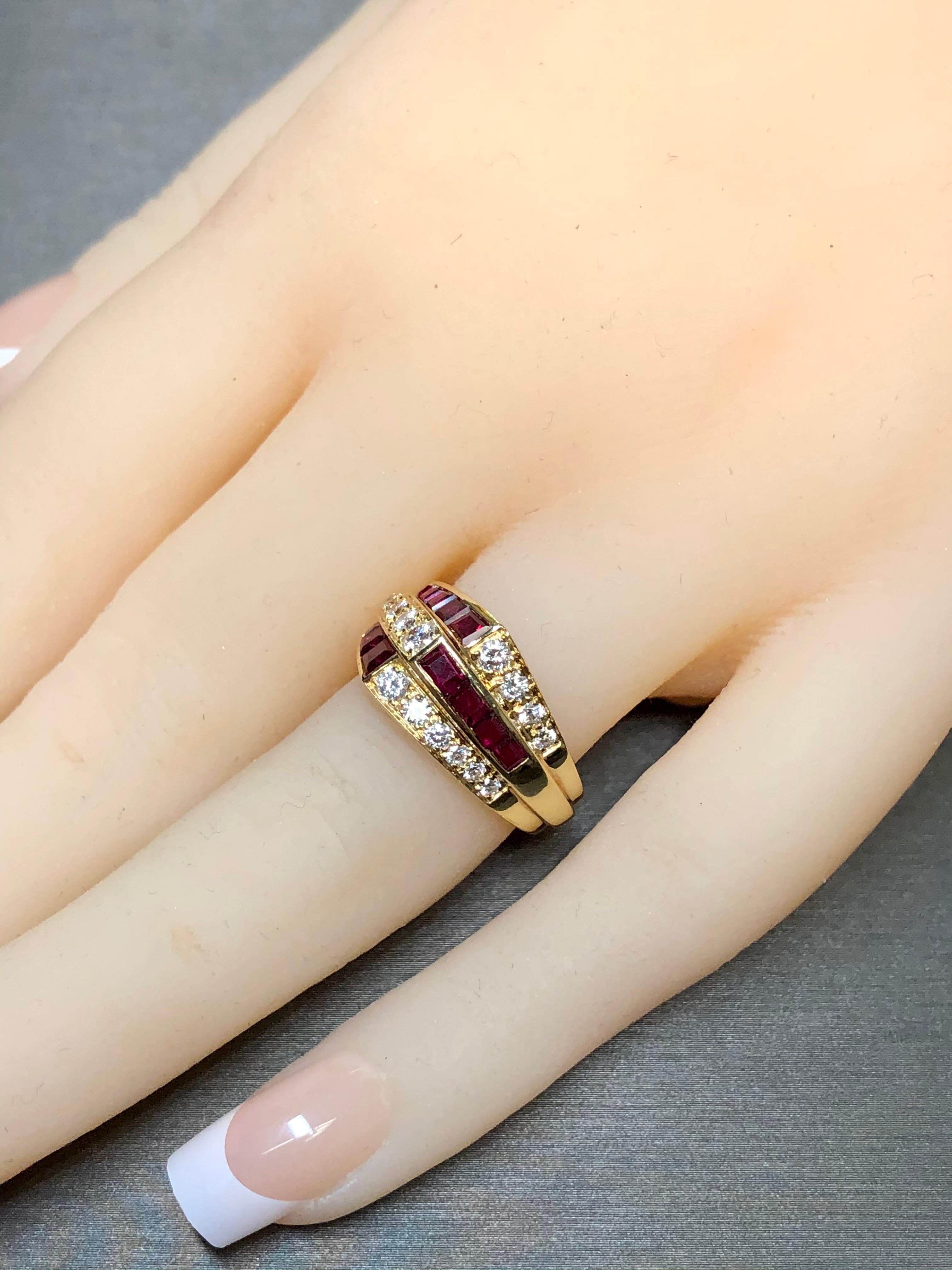 OSCAR HEYMAN 18K Ruby Diamond Cocktail Ring Sz 7.25 In Good Condition For Sale In Winter Springs, FL