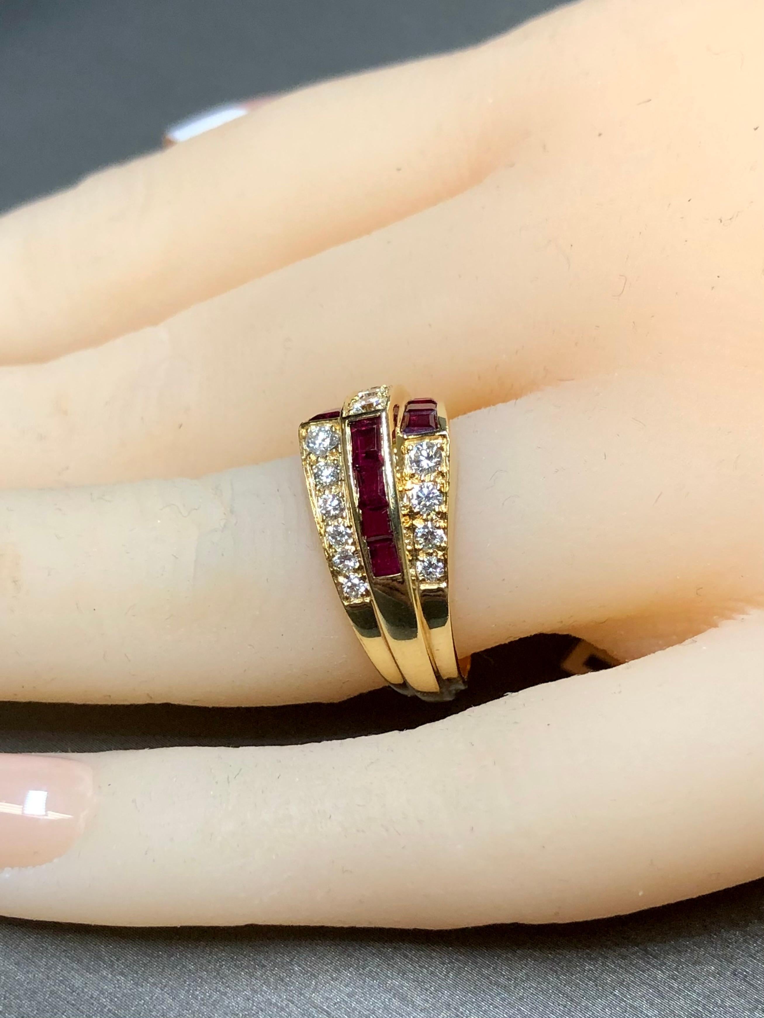 OSCAR HEYMAN 18K Ruby Diamond Cocktail Ring Sz 7.25 In Good Condition For Sale In Winter Springs, FL