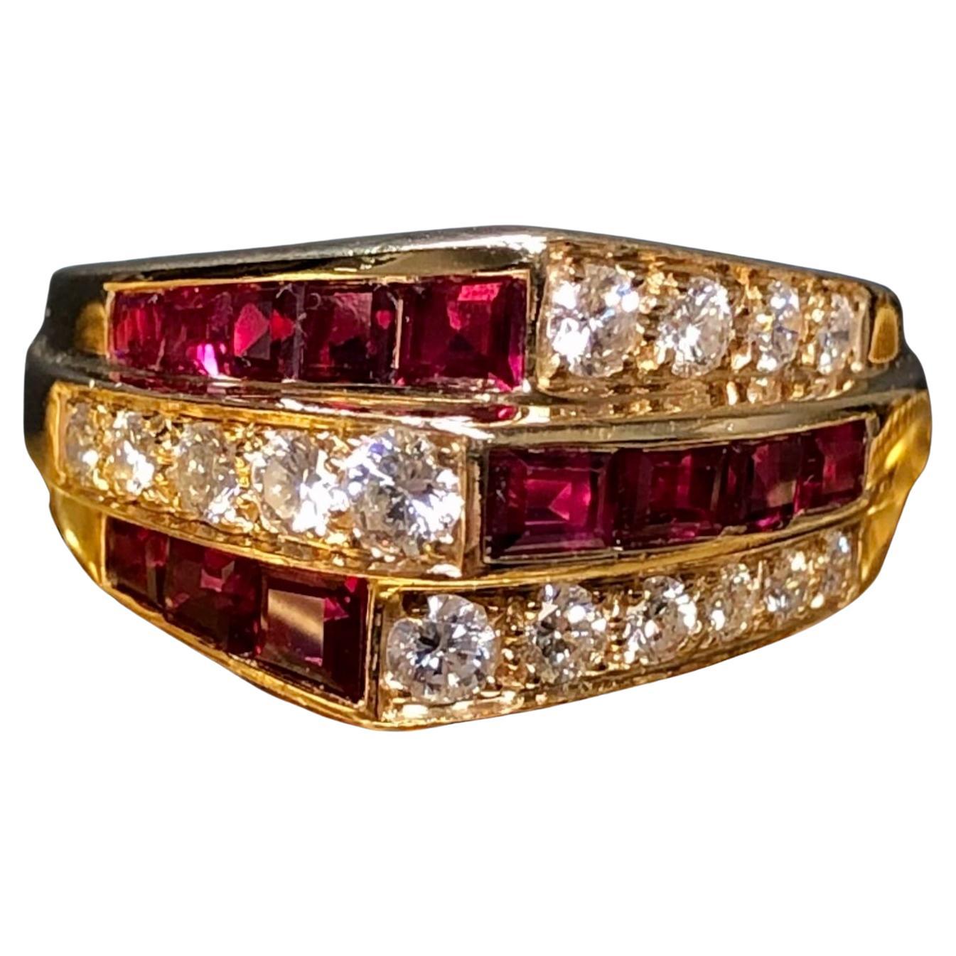 OSCAR HEYMAN 18K Ruby Diamond Cocktail Ring Sz 7.25 For Sale