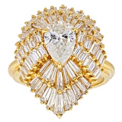 Oscar Heyman Bague ballerine en or jaune 18 carats avec diamants taille poire de 1,27 carat