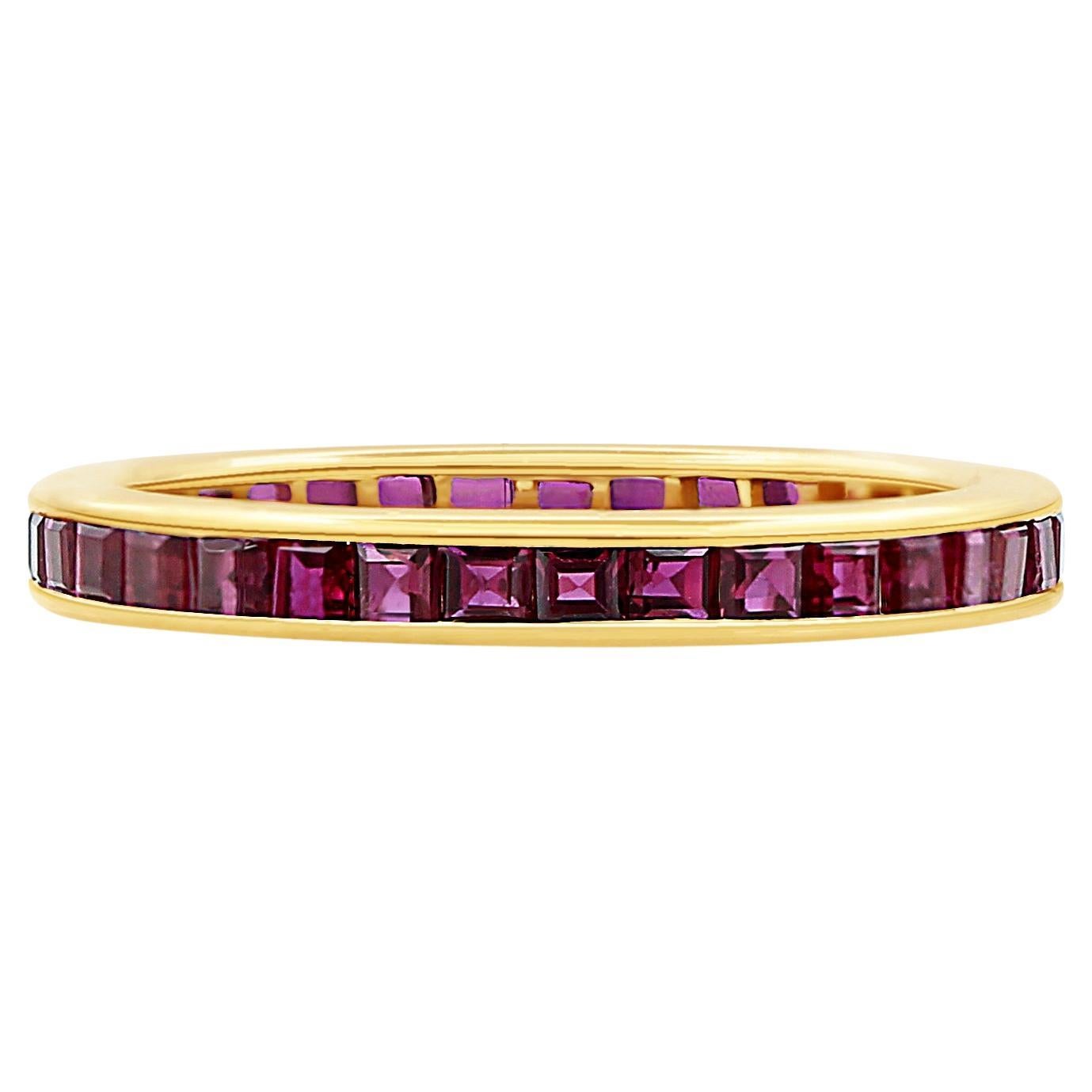 Oscar Heyman Anillo de oro amarillo de 18 quilates con rubí cuadrado de 2,5 mm, talla 6,25 en venta