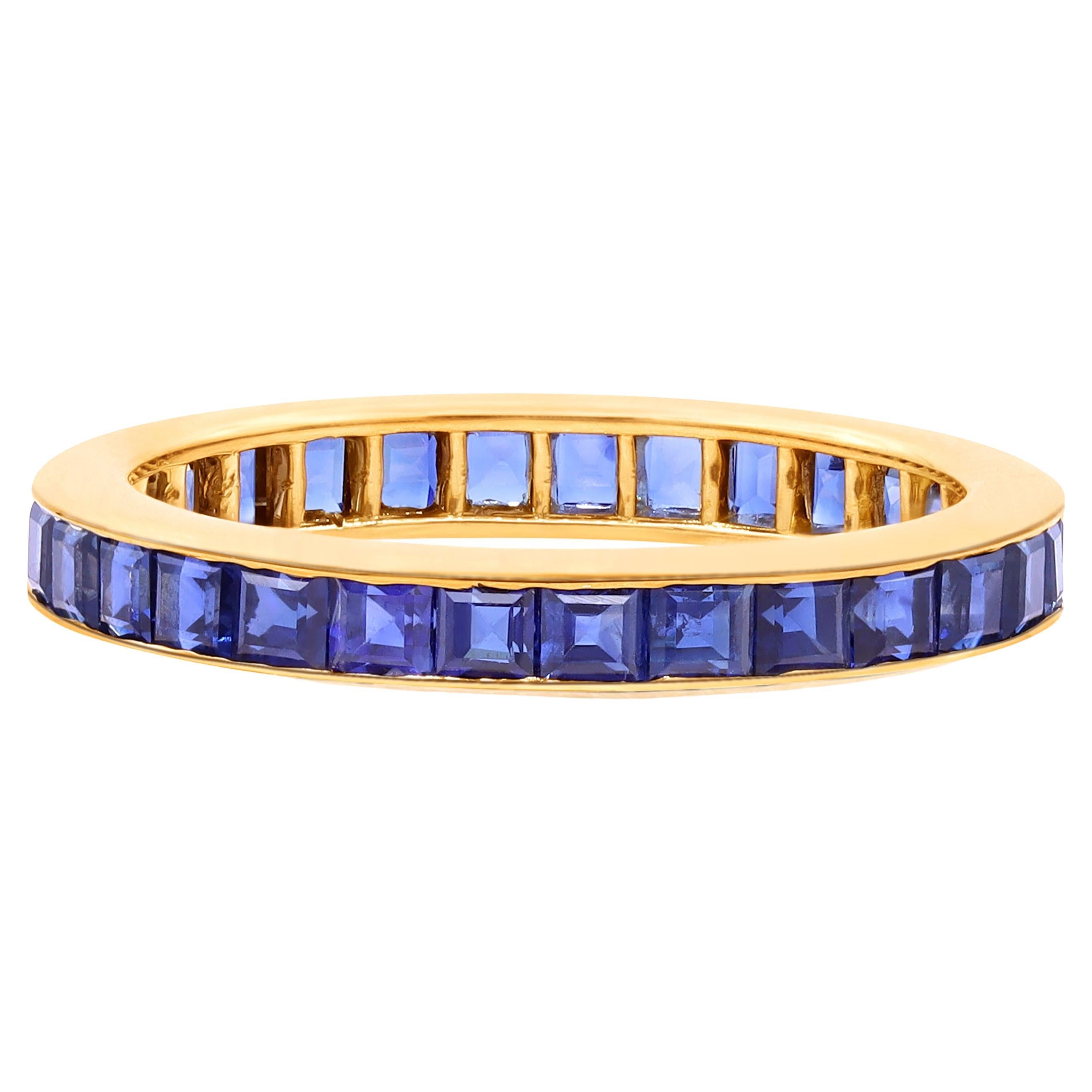 Oscar Heyman Anillo de oro amarillo de 18 quilates con zafiro cuadrado de 2,75 mm, talla 5,5