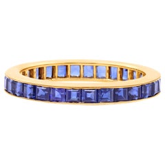 Oscar Heyman Anillo de oro amarillo de 18 quilates con zafiro cuadrado de 2,75 mm, talla 5,5