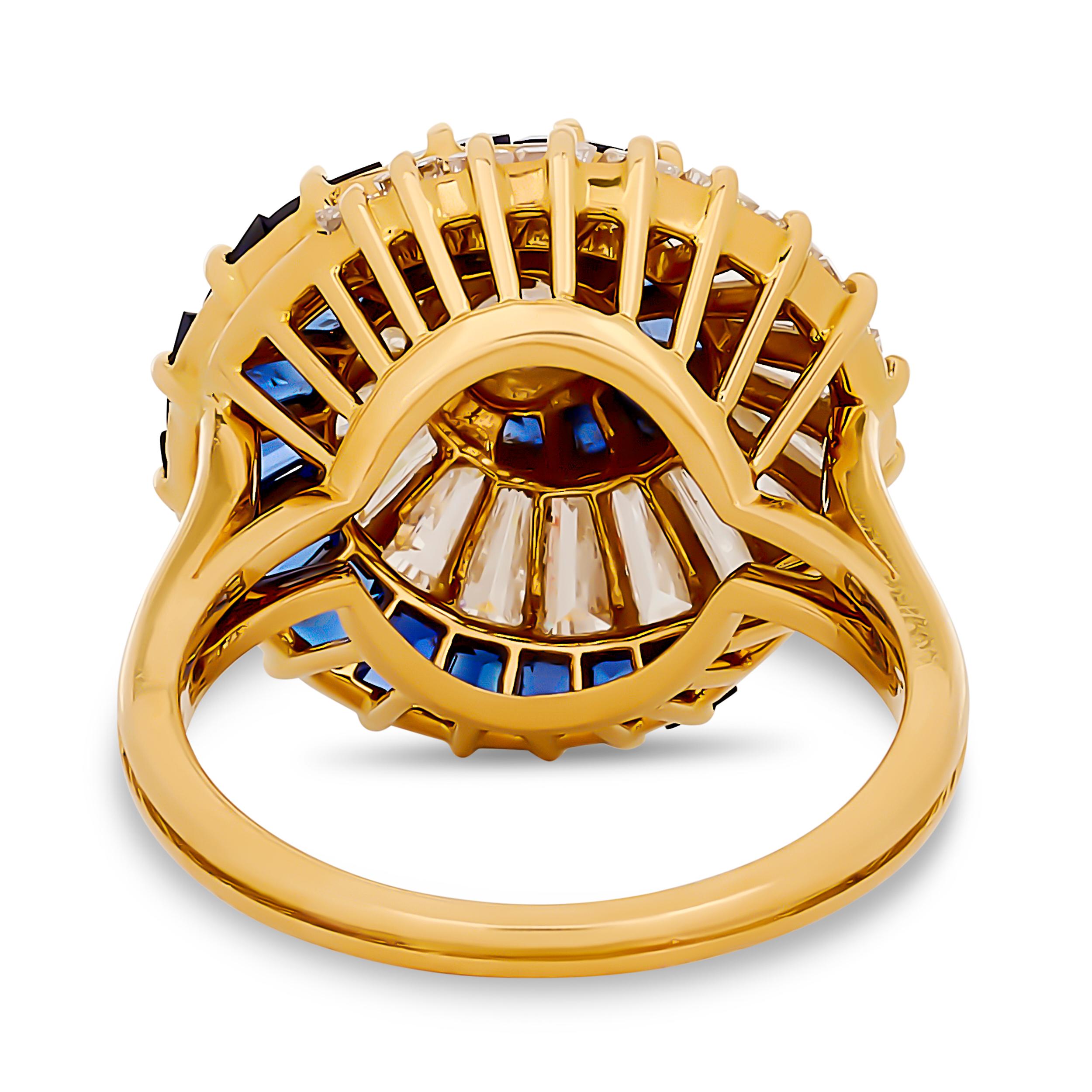 Taille ronde Oscar Heyman Bague en or jaune 18K et platine avec diamants et saphirs en tourbillon en vente