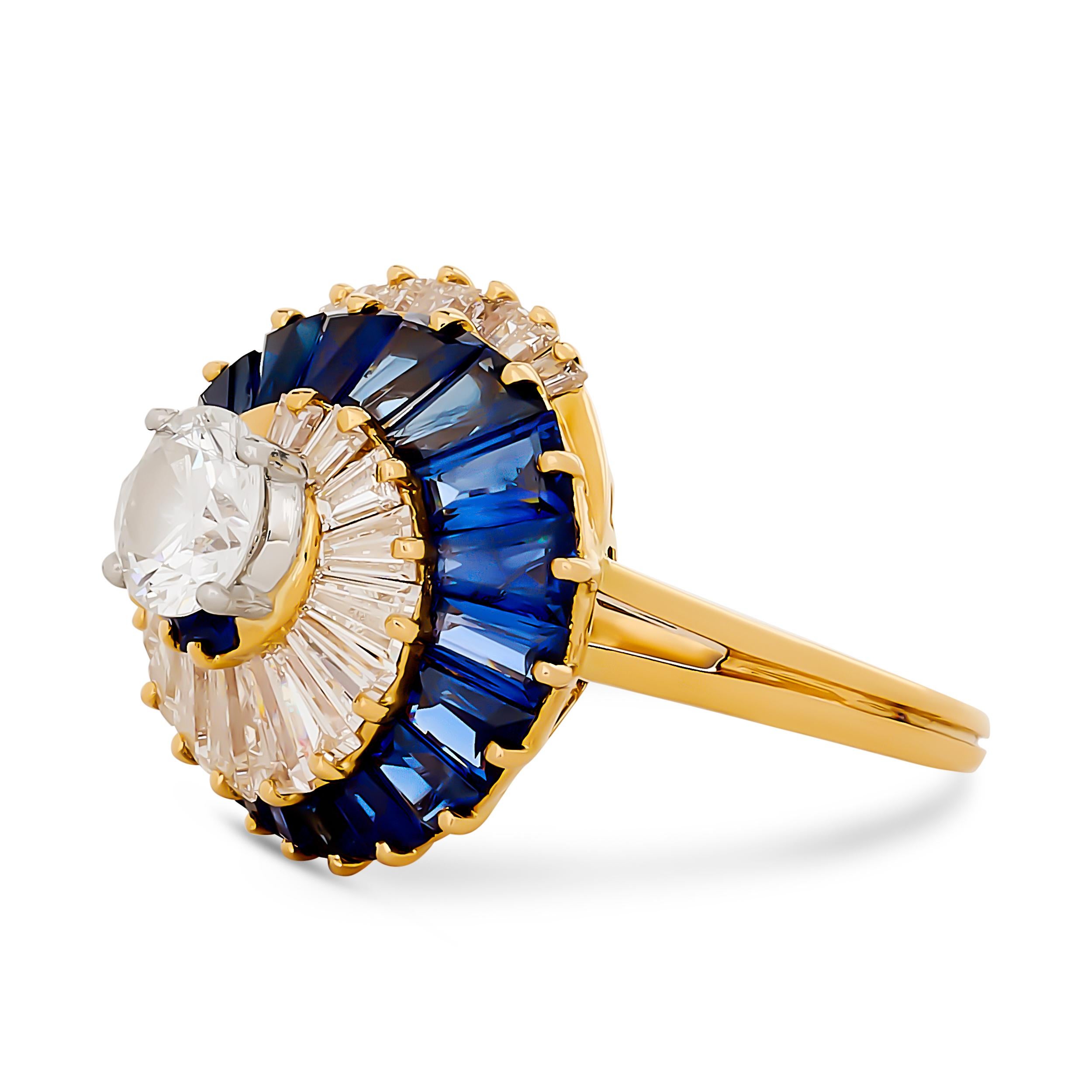 Oscar Heyman Bague en or jaune 18K et platine avec diamants et saphirs en tourbillon Excellent état - En vente à Philadelphia, PA