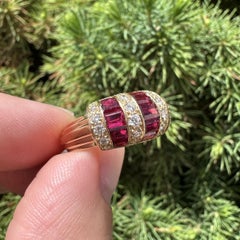 Oscar Heyman 18k Gelbgold Kanal Baguette Rubin & Diamant gewölbt Band Ring