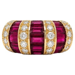 Oscar Heyman 18k Yellow Gold Channel Baguette Ruby & Diamond Domed Band Ring