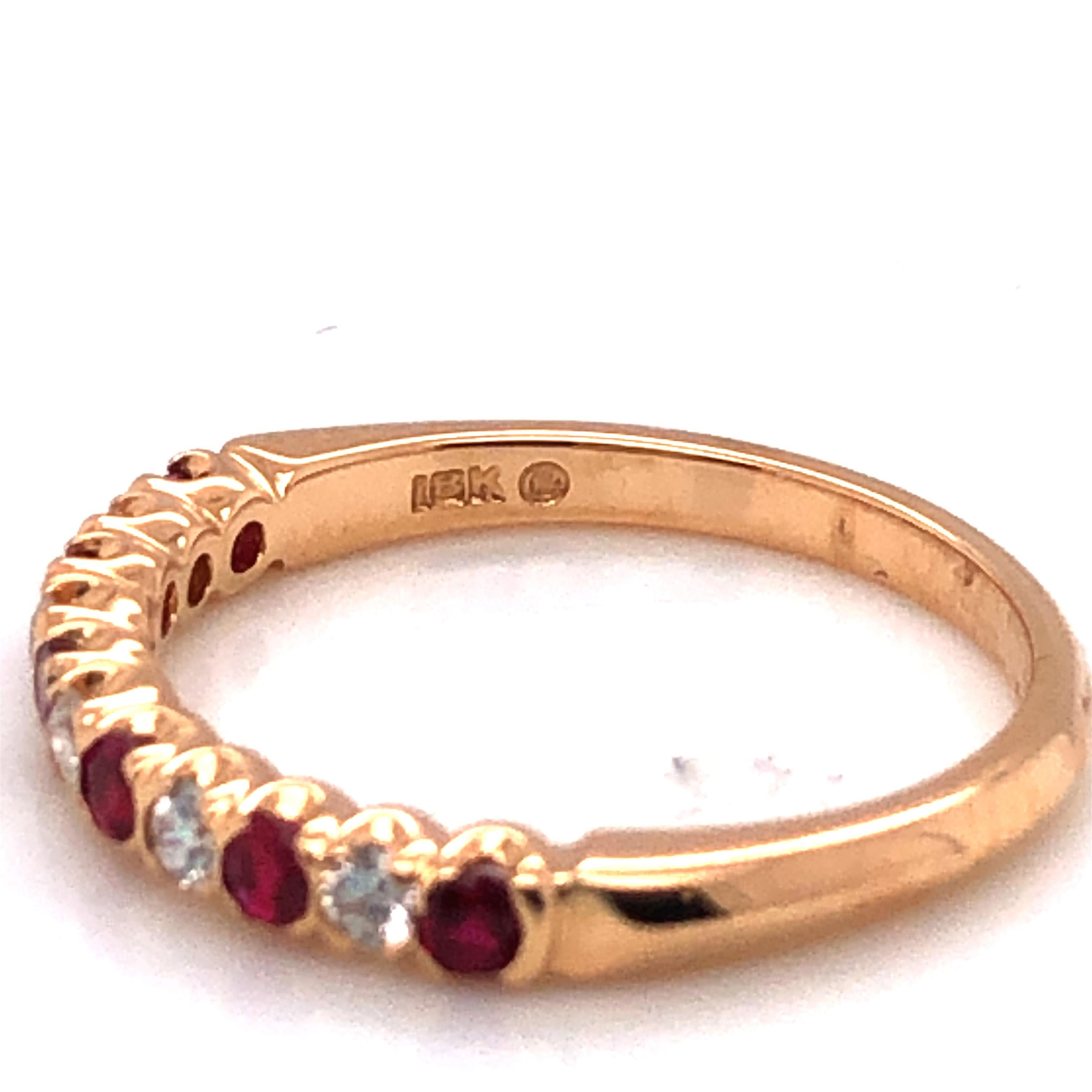 Round Cut Oscar Heyman 18k Yellow Gold Round Ruby and Diamond Partway Wedding Band Ring