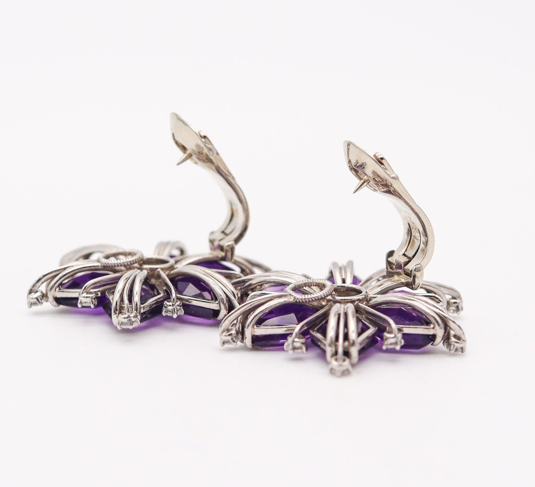 OSCAR HEYMAN 1935 Art-Deco Platinum Clips-Earrings With Amethysts & Diamonds 4