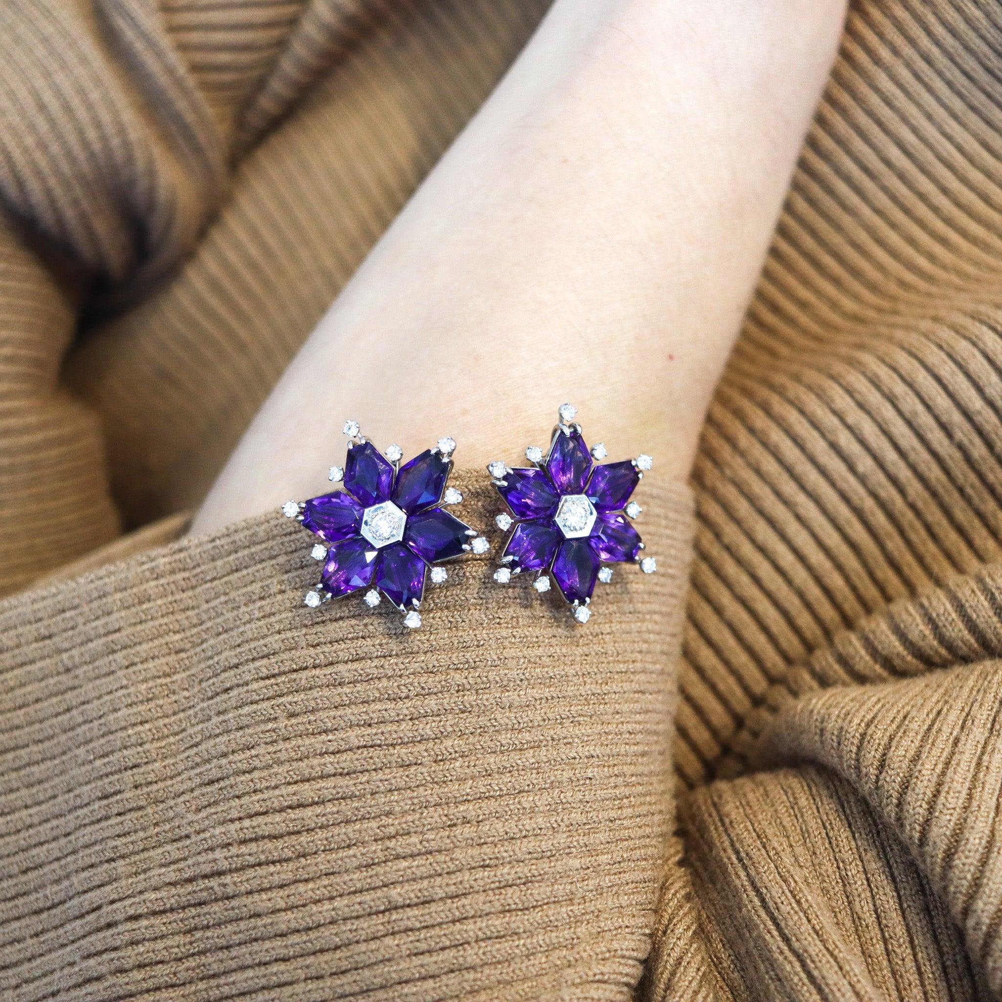 OSCAR HEYMAN 1935 Art-Deco Platinum Clips-Earrings With Amethysts & Diamonds 1