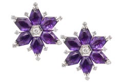 OSCAR HEYMAN 1935 Art-Deco Platin Clips-Ohrringe mit Amethysten & Diamanten