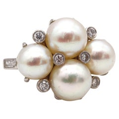 Oscar Heyman 1940 Art Deco Cocktail Ring In Platinum Diamonds And White Pearls