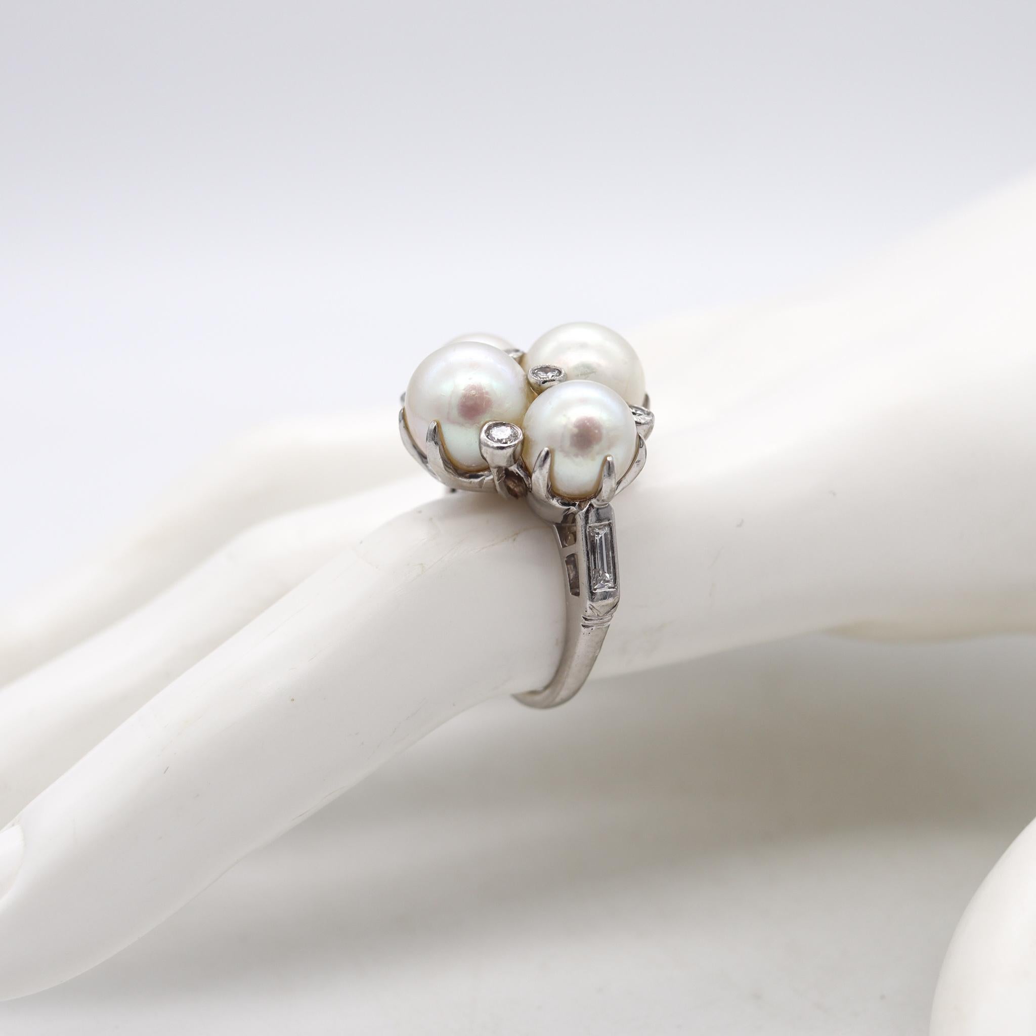 Oscar Heyman 1940 Art Deco Cocktail Ring In Platinum With Diamonds & White Pearl 2