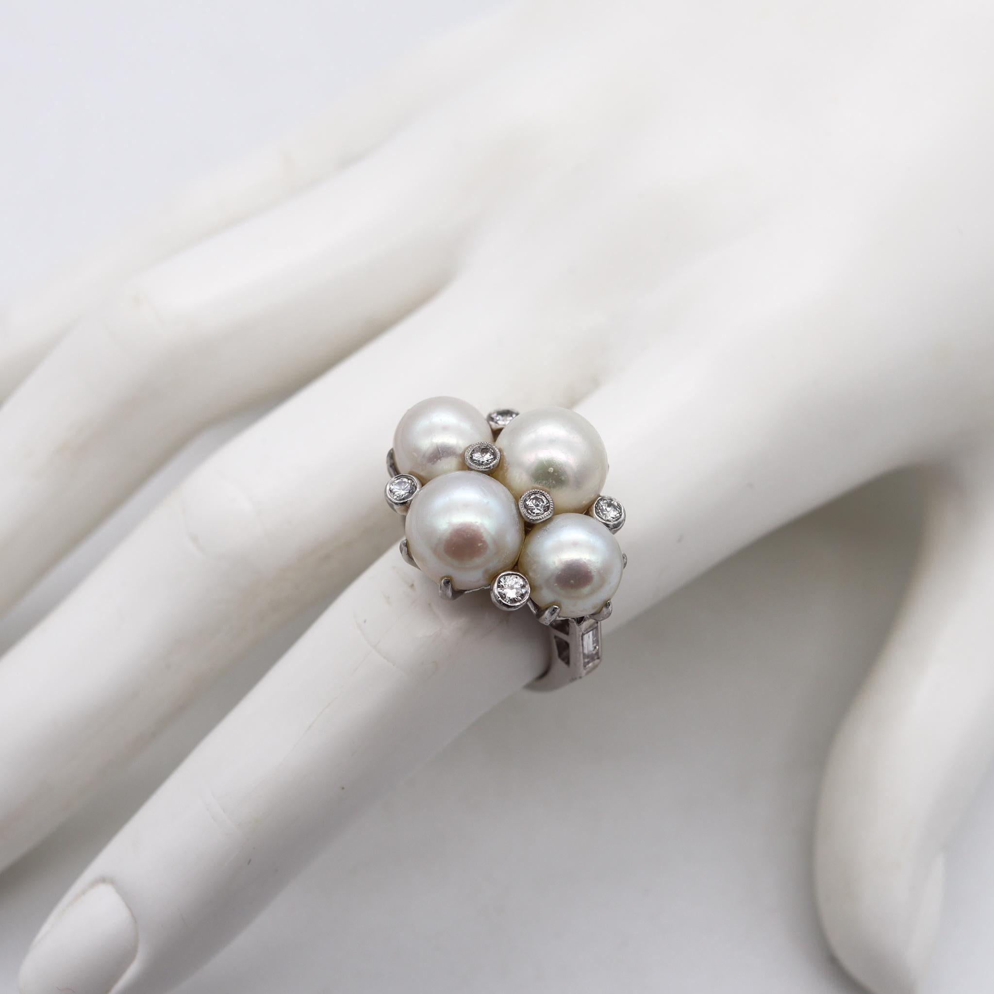 Oscar Heyman 1940 Art Deco Cocktail Ring In Platinum With Diamonds & White Pearl 3