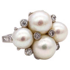 Oscar Heyman 1940 Art Deco Cocktail Ring In Platinum With Diamonds & White Pearl