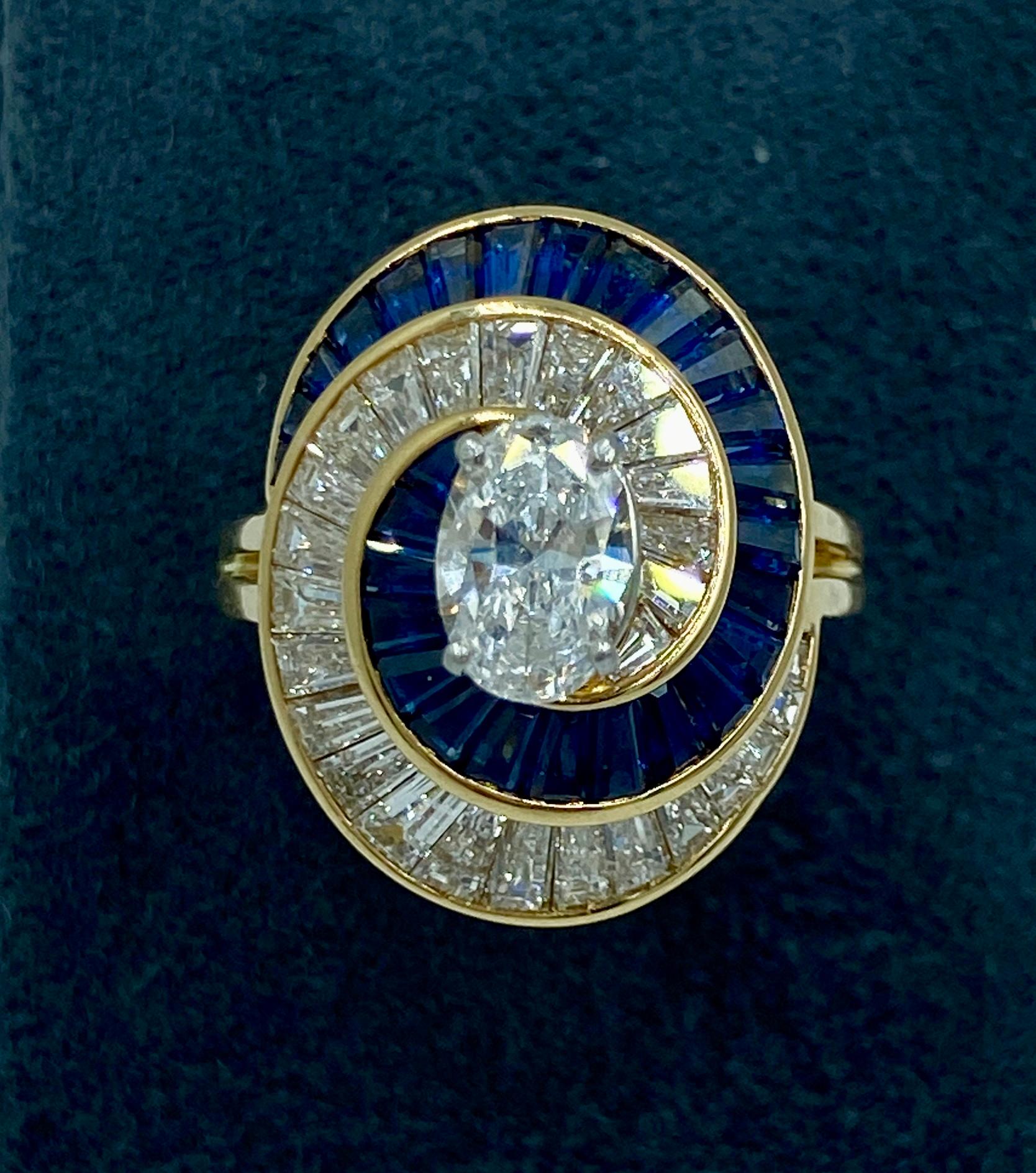 Oscar Heyman 1960er Jahre Ballerina-Ring mit Diamanten und Saphiren für Damen oder Herren