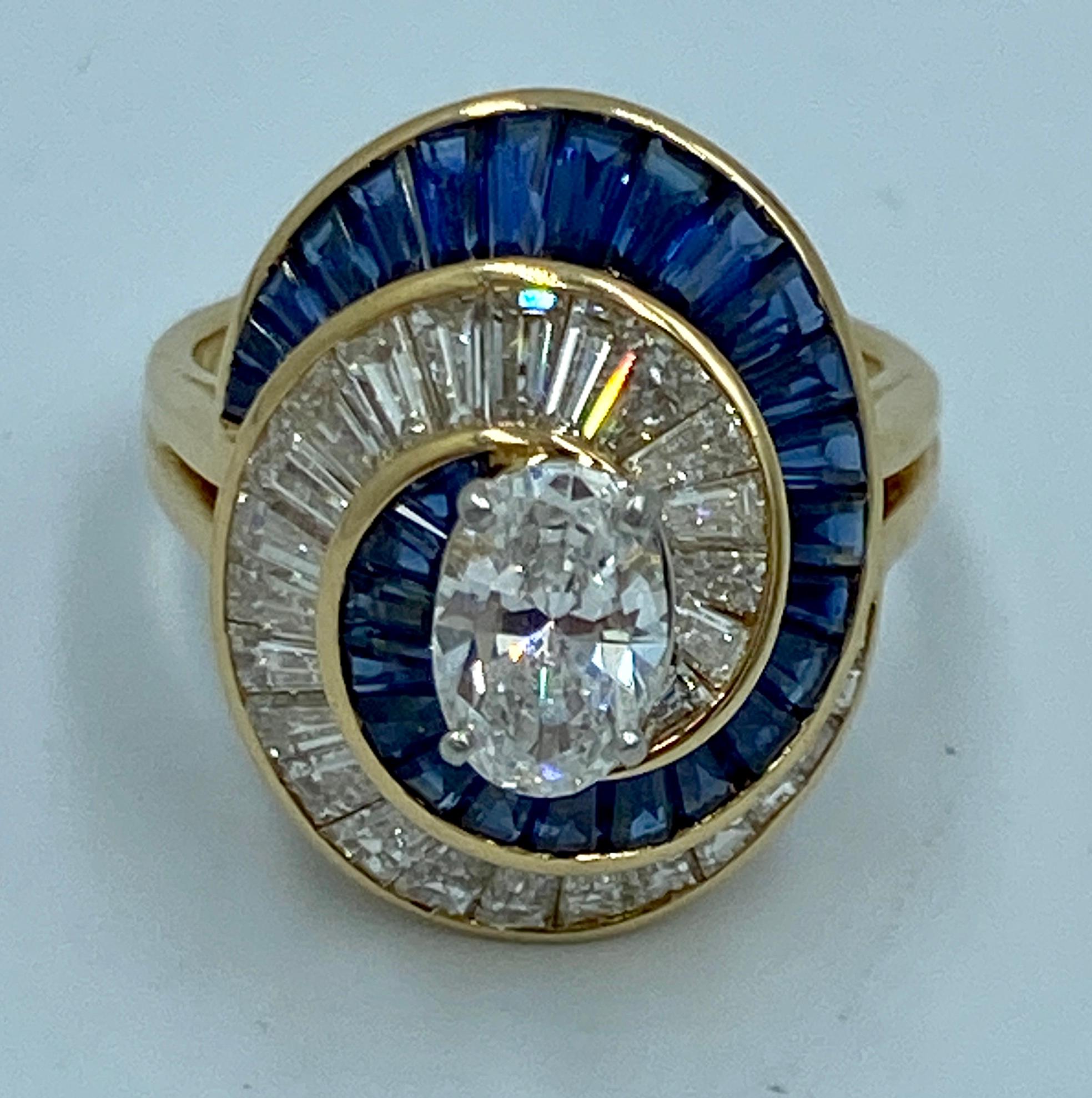 Oscar Heyman 1960er Jahre Ballerina-Ring mit Diamanten und Saphiren 2