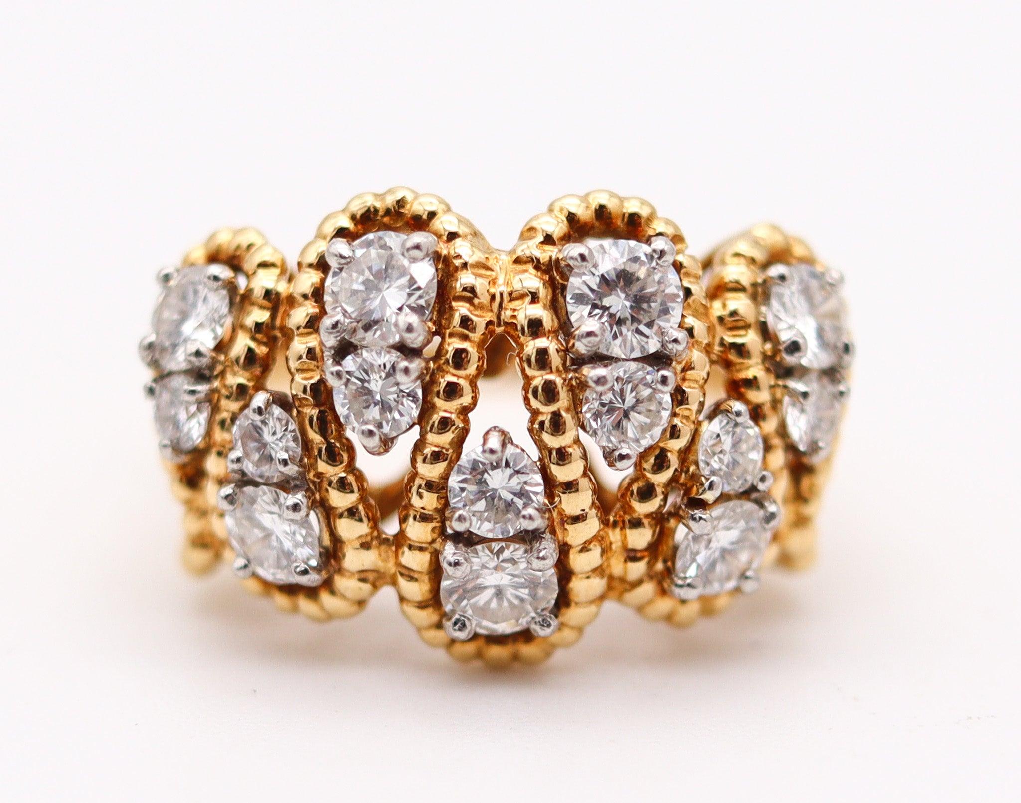 Taille brillant Oscar Heyman 1970 Bague en or 18Kt, platine et 1.24 Ctw en diamants VS en vente
