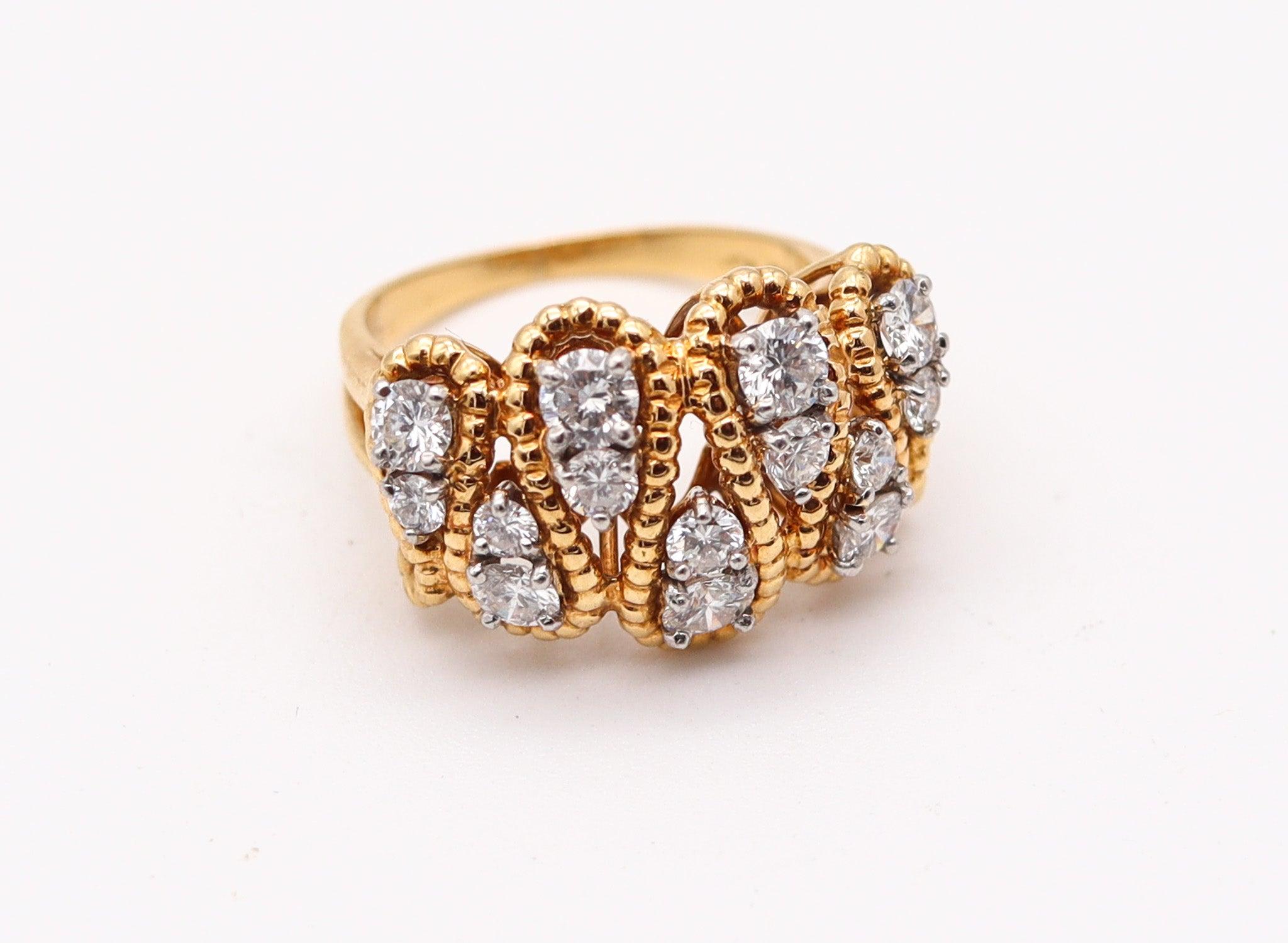 Oscar Heyman 1970 Bague en or 18Kt, platine et 1.24 Ctw en diamants VS Excellent état - En vente à Miami, FL