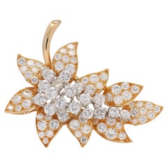 Oscar Heyman 1970's 5.25 CTW Diamond 18K Gold Platinum Vintage Foliate Brooch