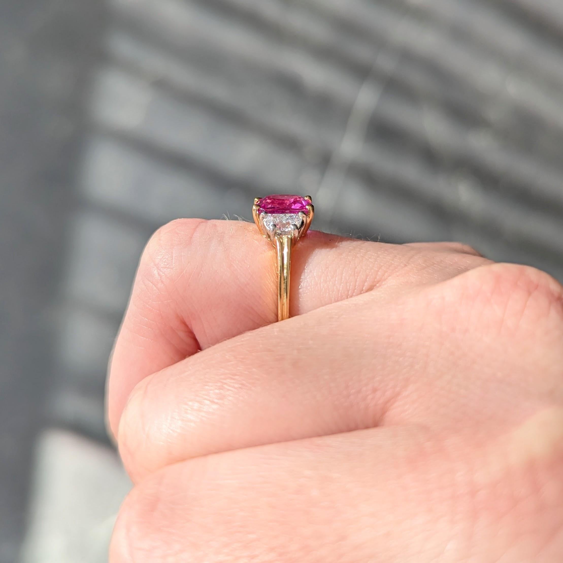 Oscar Heyman 1980's 3.30 CTW Pink Sapphire Diamond Platinum 18K Gold Ring GIA en vente 5