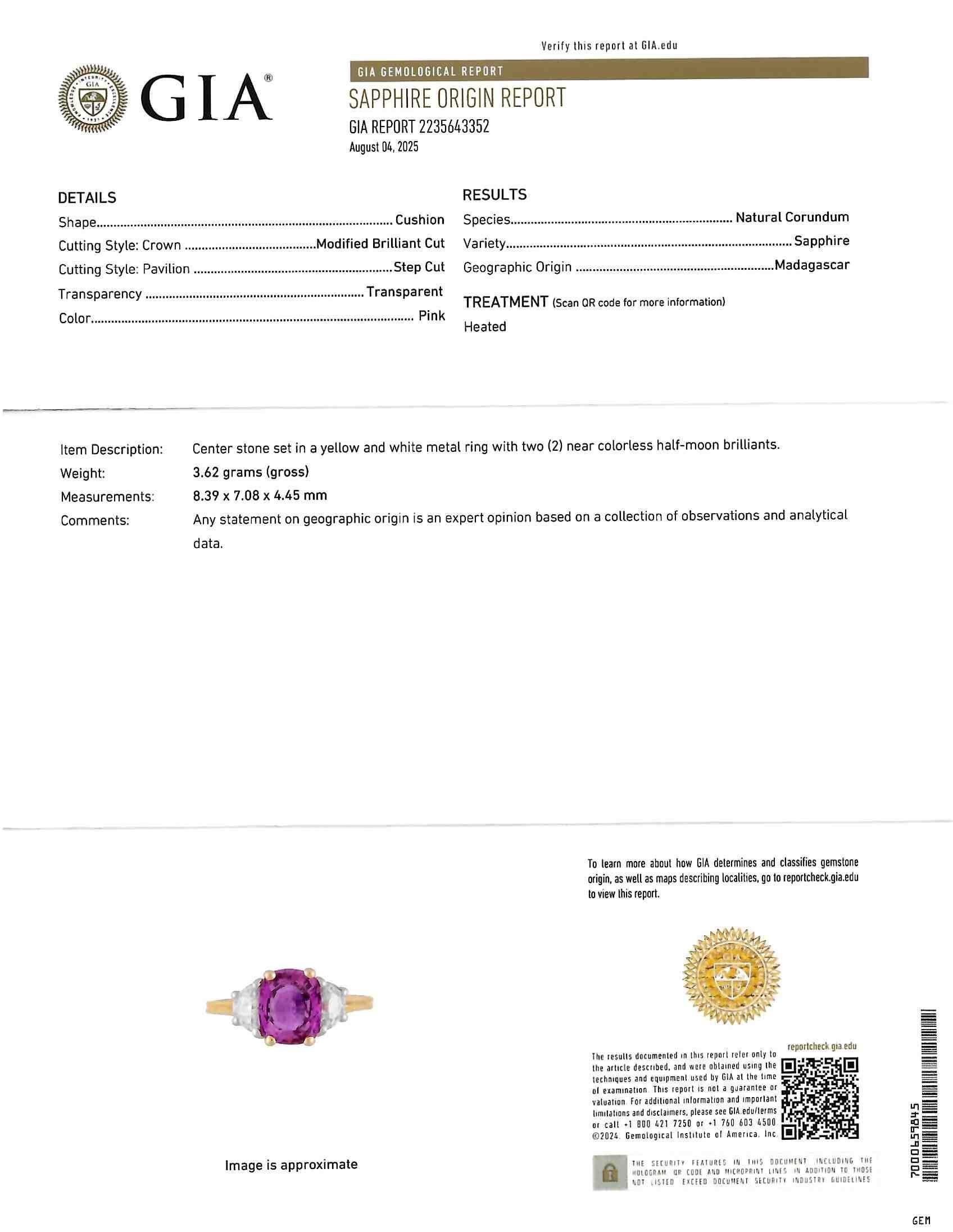 Oscar Heyman 1980's 3.30 CTW Pink Sapphire Diamond Platinum 18K Gold Ring GIA en vente 6