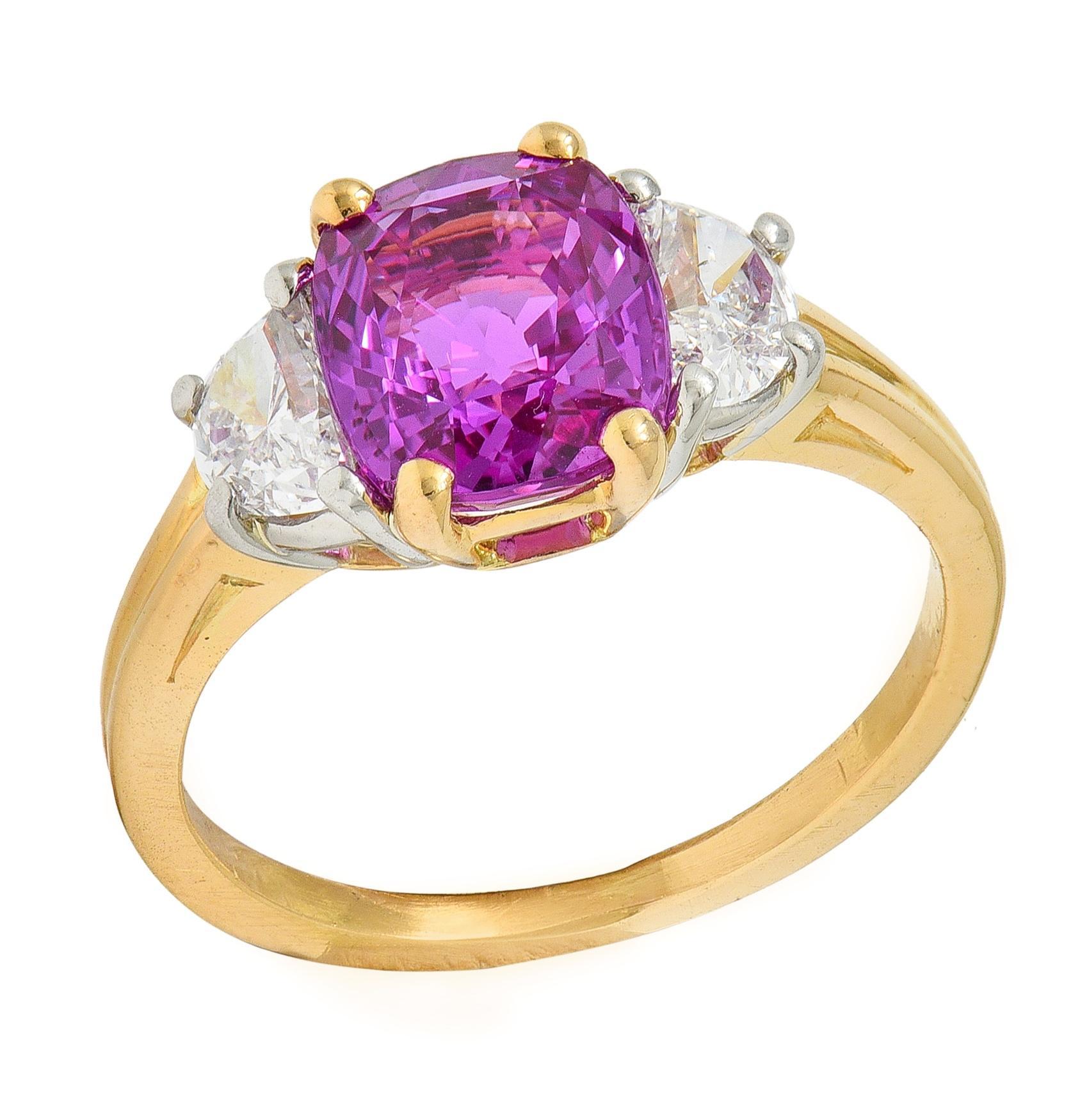 Moderne Oscar Heyman 1980's 3.30 CTW Pink Sapphire Diamond Platinum 18K Gold Ring GIA en vente