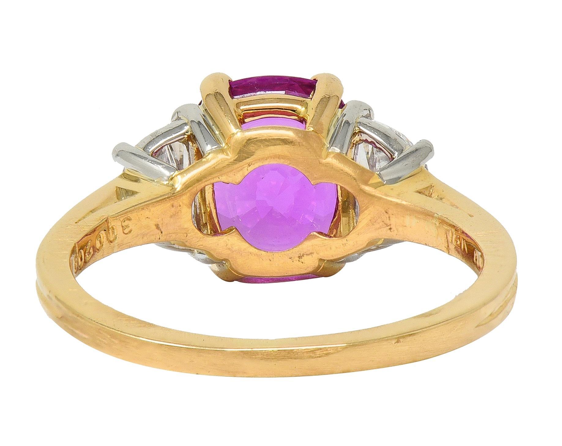Oscar Heyman 1980's 3.30 CTW Pink Sapphire Diamond Platinum 18K Gold Ring GIA Excellent état - En vente à Philadelphia, PA