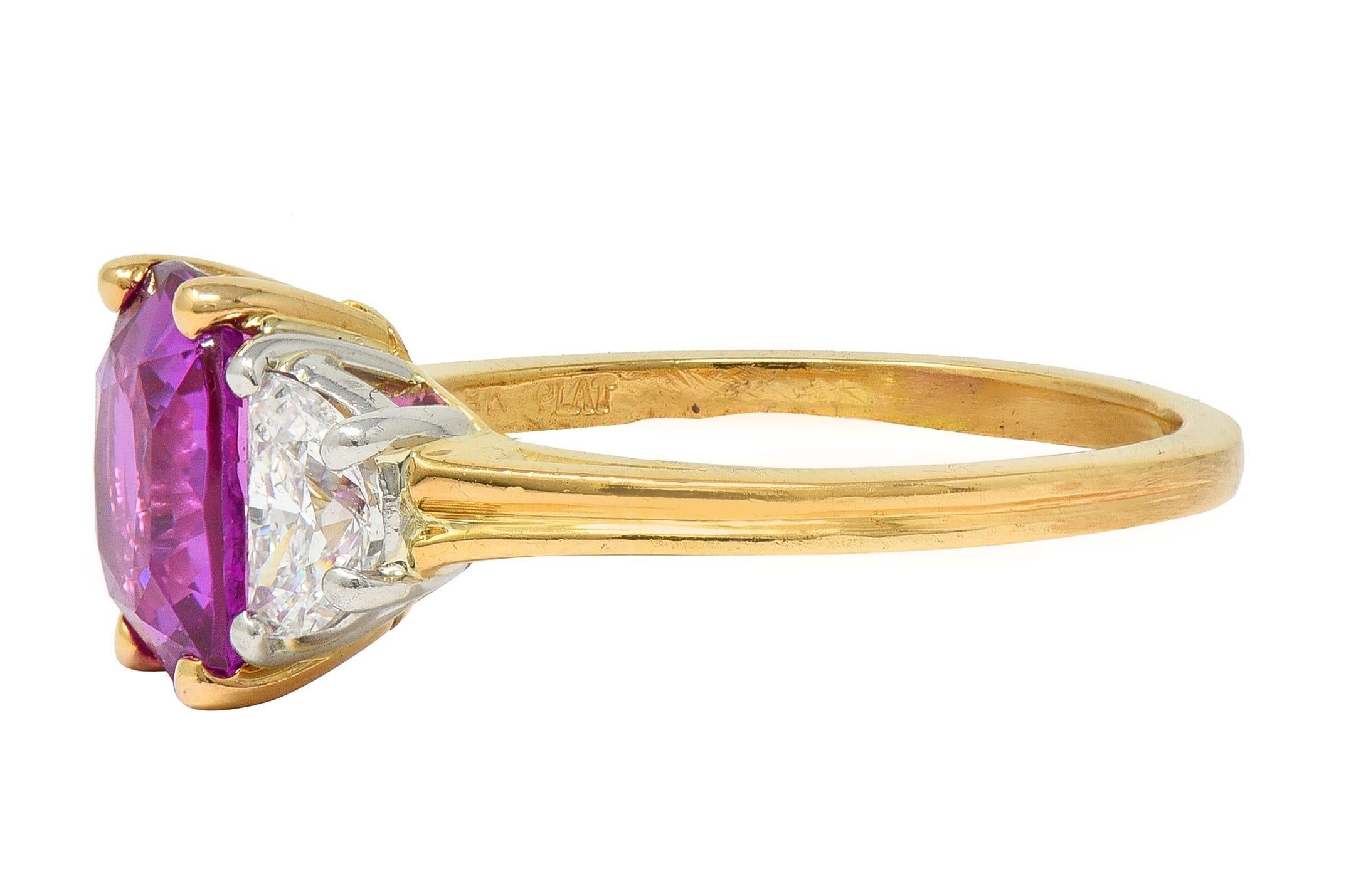 Oscar Heyman 1980's 3.30 CTW Pink Sapphire Diamond Platinum 18K Gold Ring GIA Pour femmes en vente