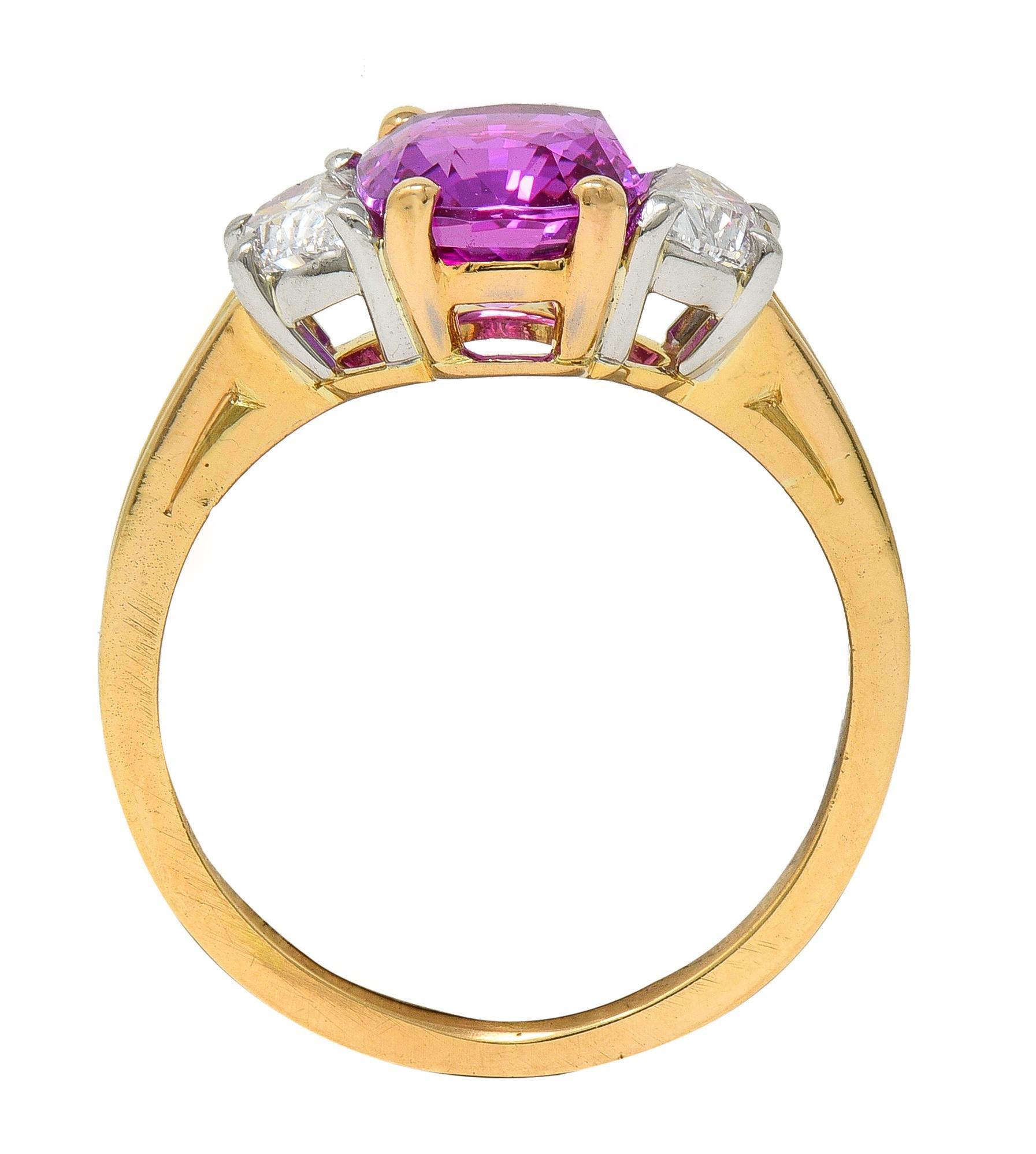 Oscar Heyman 1980's 3.30 CTW Pink Sapphire Diamond Platinum 18K Gold Ring GIA en vente 3