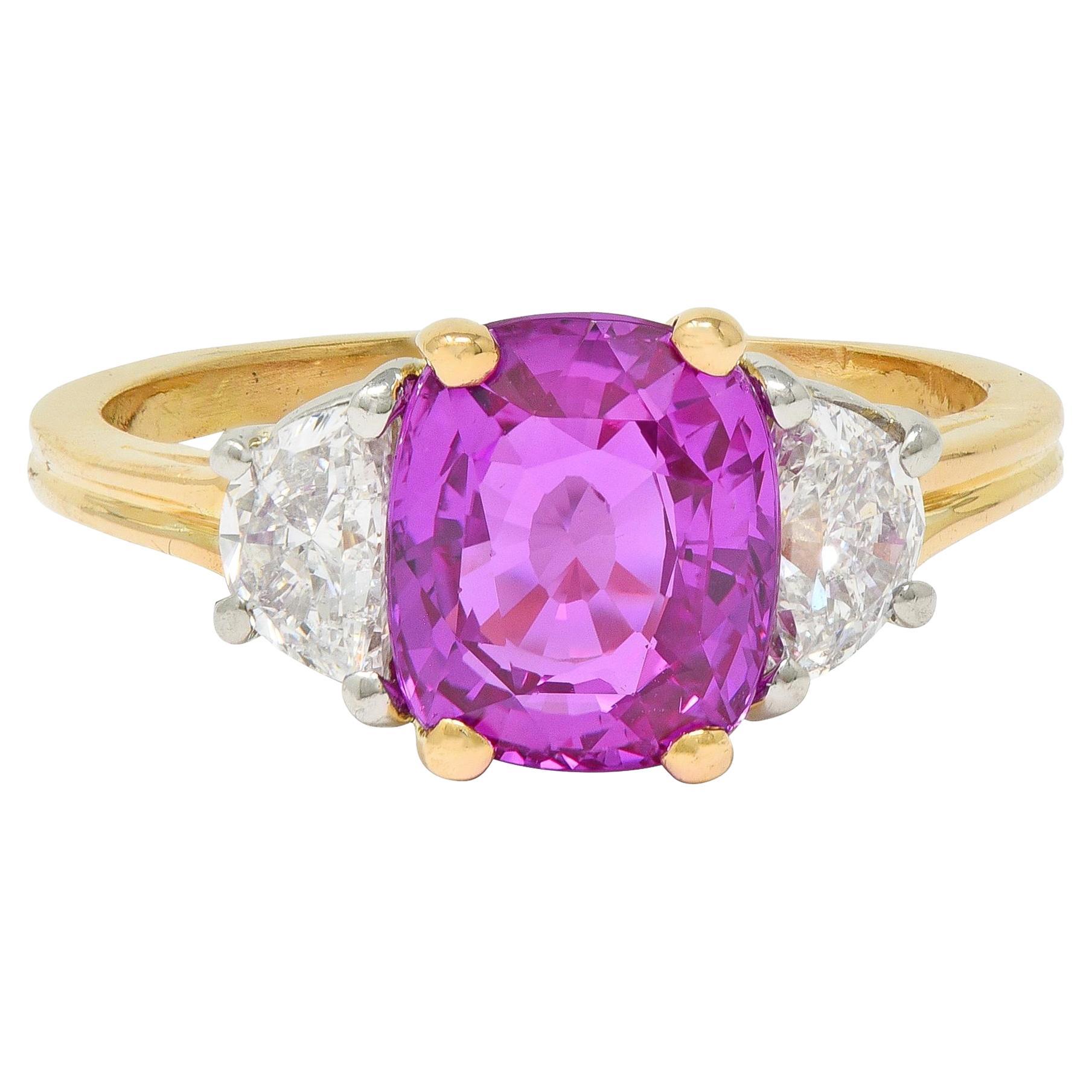 Oscar Heyman 1980's 3.30 CTW Pink Sapphire Diamond Platinum 18K Gold Ring GIA en vente