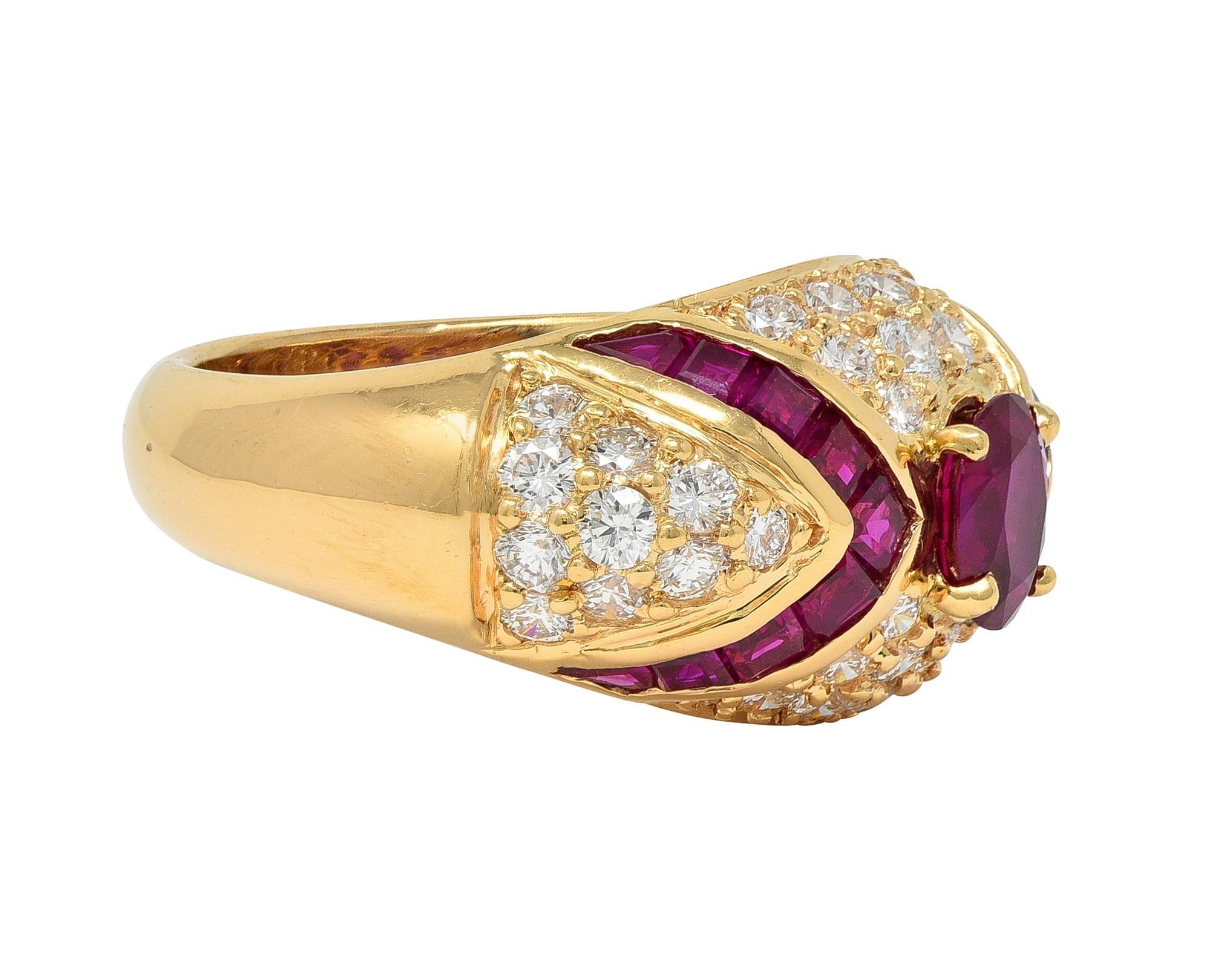 Oscar Heyman 1980's 3.60 CTW Rubí Diamante 18 Kilates Oro Anillo Bombé Vintage en Excelente estado para la venta en Philadelphia, PA