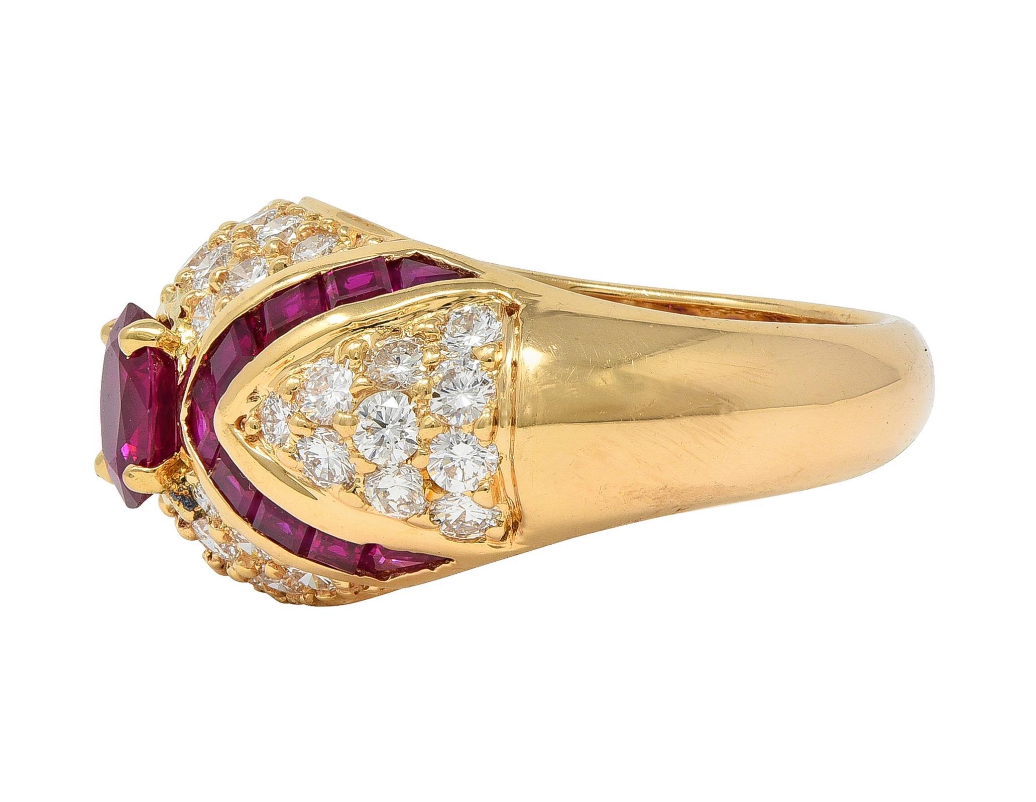 Oscar Heyman 1980's 3.60 CTW Rubí Diamante 18 Kilates Oro Anillo Bombé Vintage en venta 1