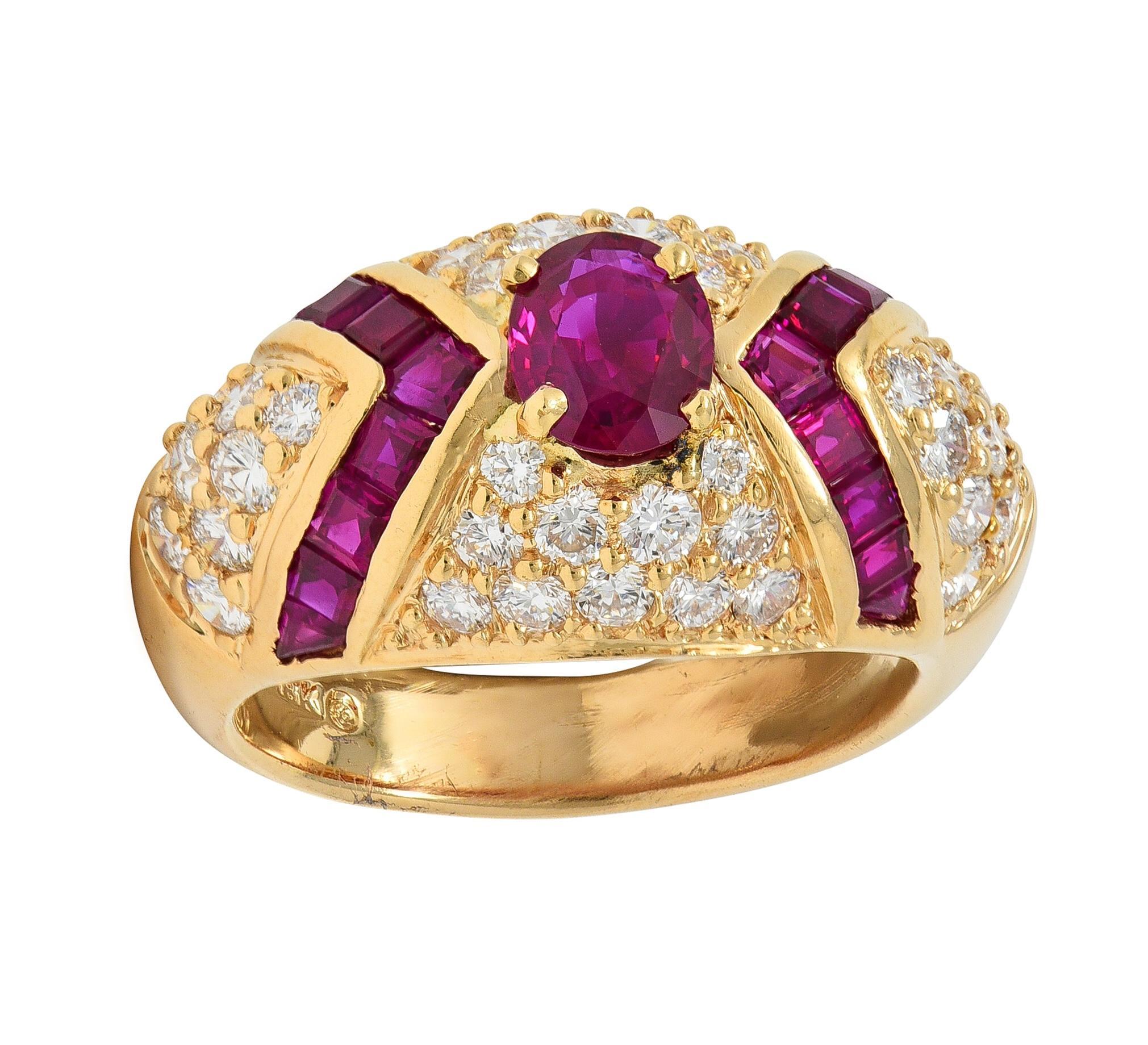 Oscar Heyman 1980's 3.60 CTW Rubí Diamante 18 Kilates Oro Anillo Bombé Vintage en venta 3